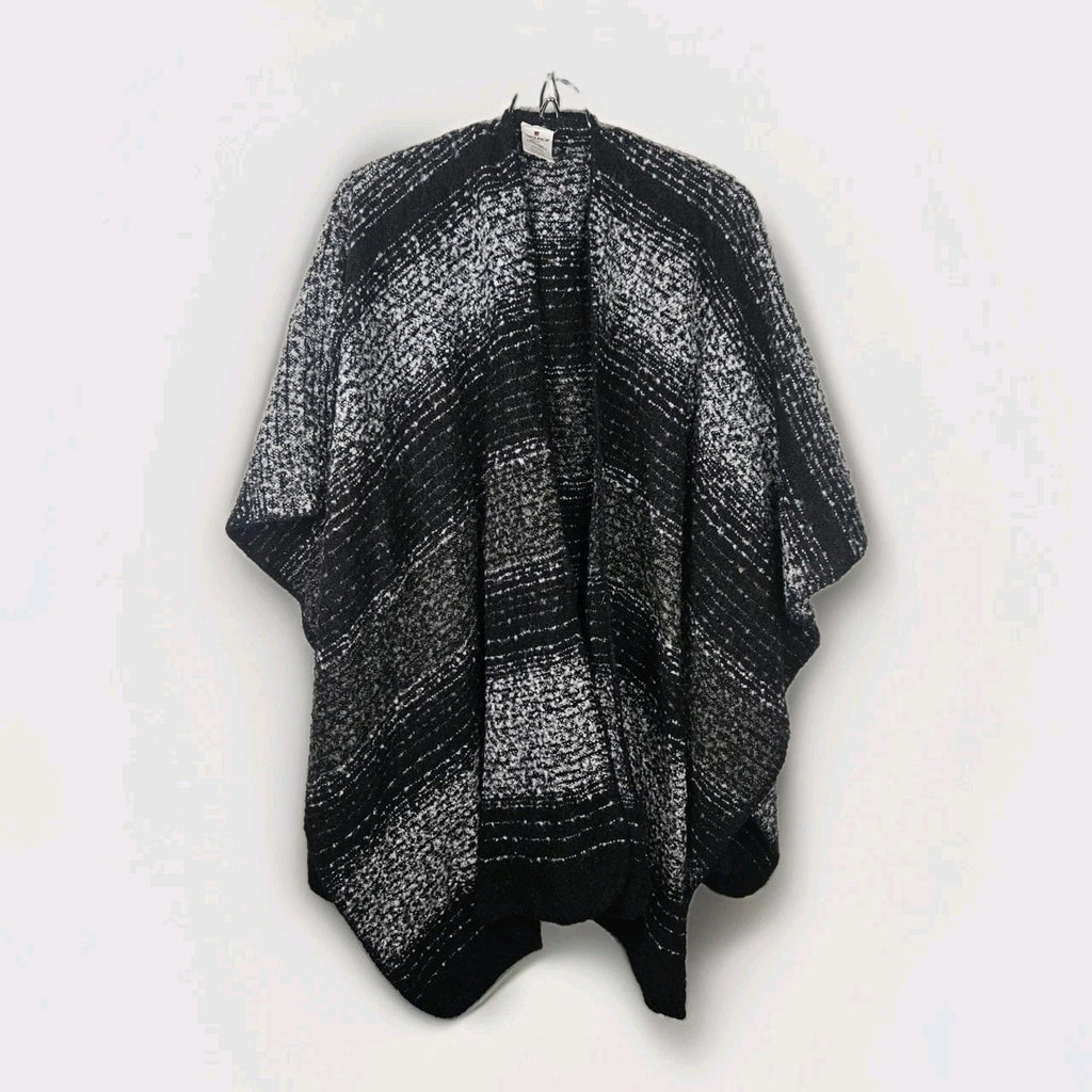 Woolrich Womens Drape Blanket Shawl Wrap Black Gray Stripe Oversize Knit OS