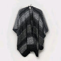 Woolrich Womens Drape Blanket Shawl Wrap Black Gray Stripe Oversize Knit OS