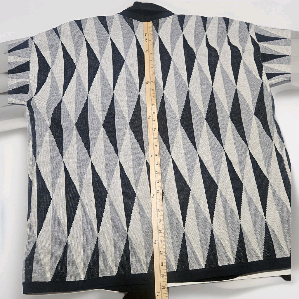Vintage 80s Worthington Geometric Long Knit Sweater Cardigan XL Boho Gray USA