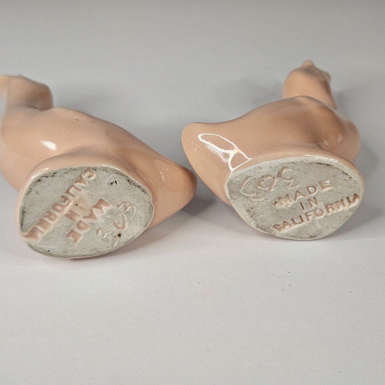 Vintage Caliente Pottery Pink Duck Figurine Set Retro Made In USA #303 Haldem CA