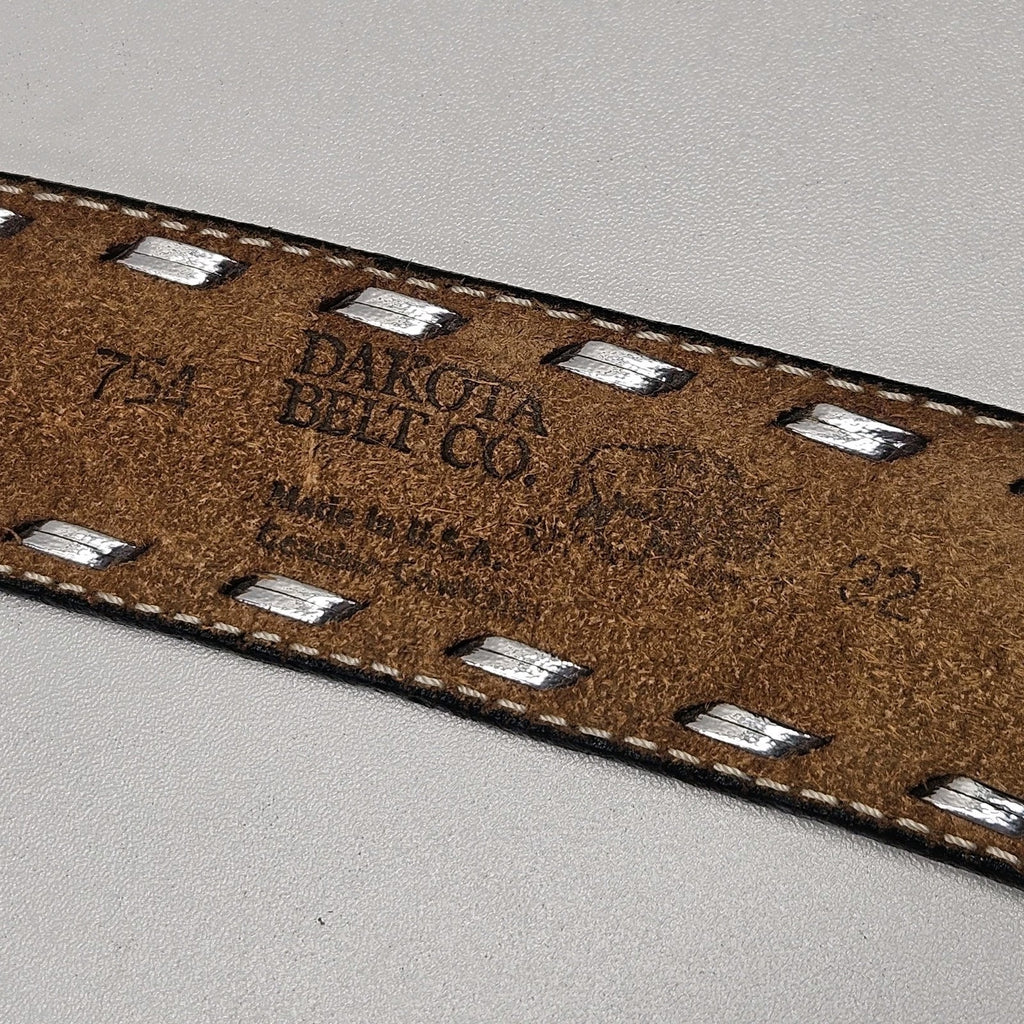 Datoka Full Grain Cowhide Sz 32 Black Leather Belt Painted Embossed Eagles USA