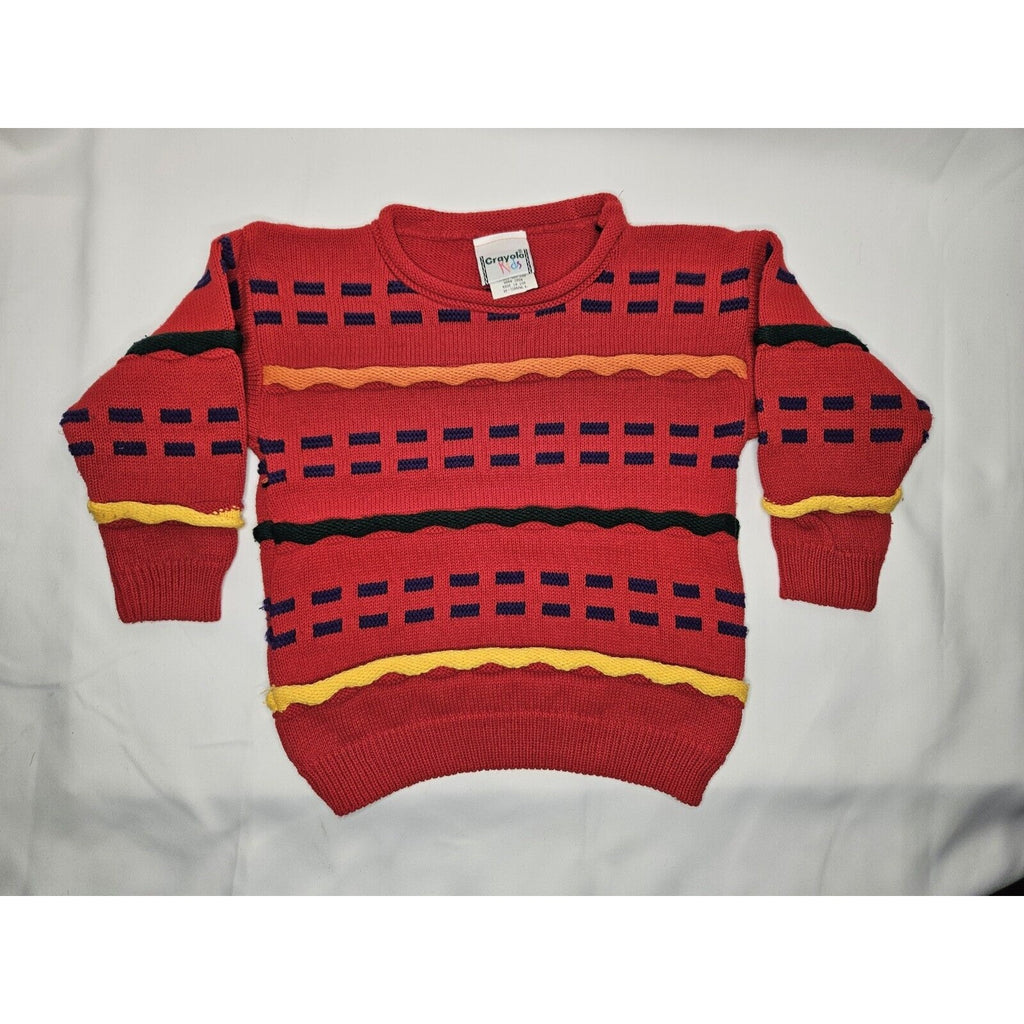 Vintage Crayola Kids Knit Sweater XS 80s Colorful Pullover Sweater US Made