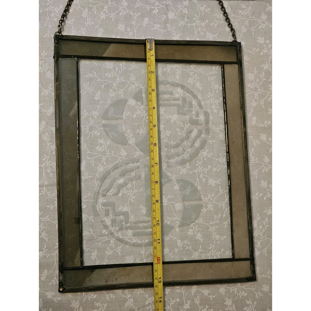 Glass Etched Abstract Art Window Suncatcher Wall Hanging Circles 13.25"x 10.5"