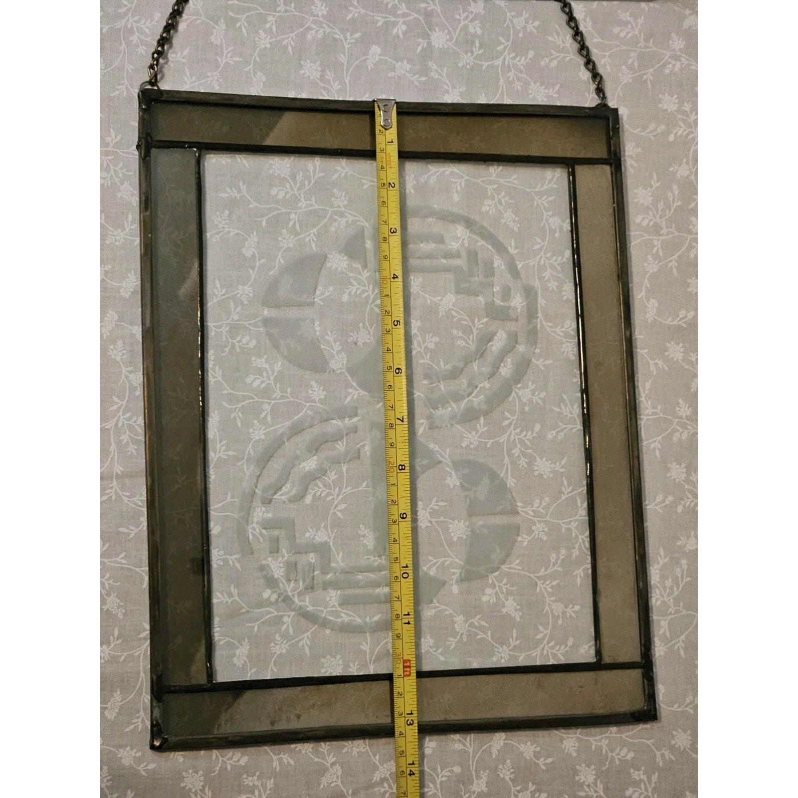 Glass Etched Abstract Art Window Suncatcher Wall Hanging Circles 13.25"x 10.5"