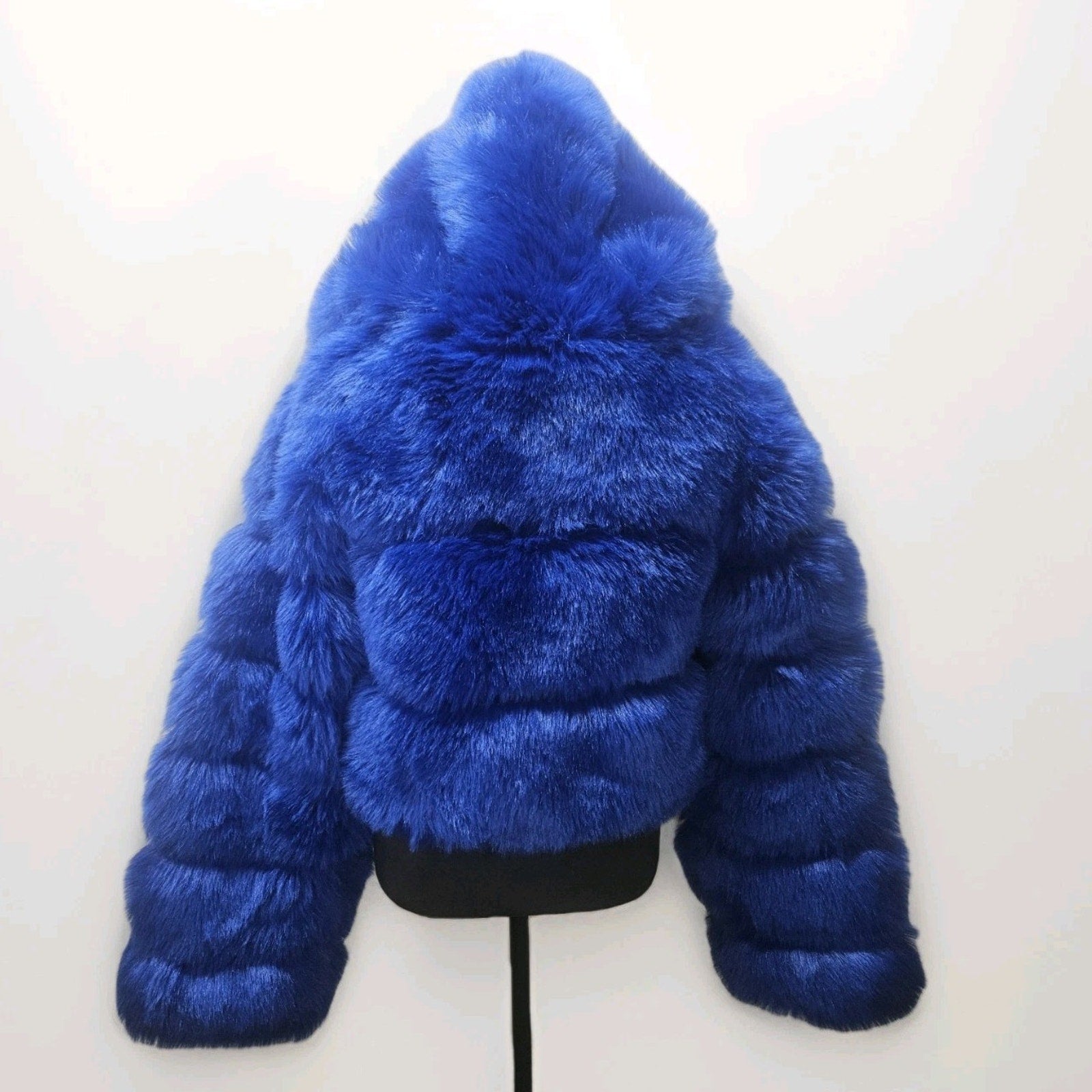 Azalea Wang Gracelle Faux Fur Cropped Jacket Blue Women's Plus Size 2X Glam