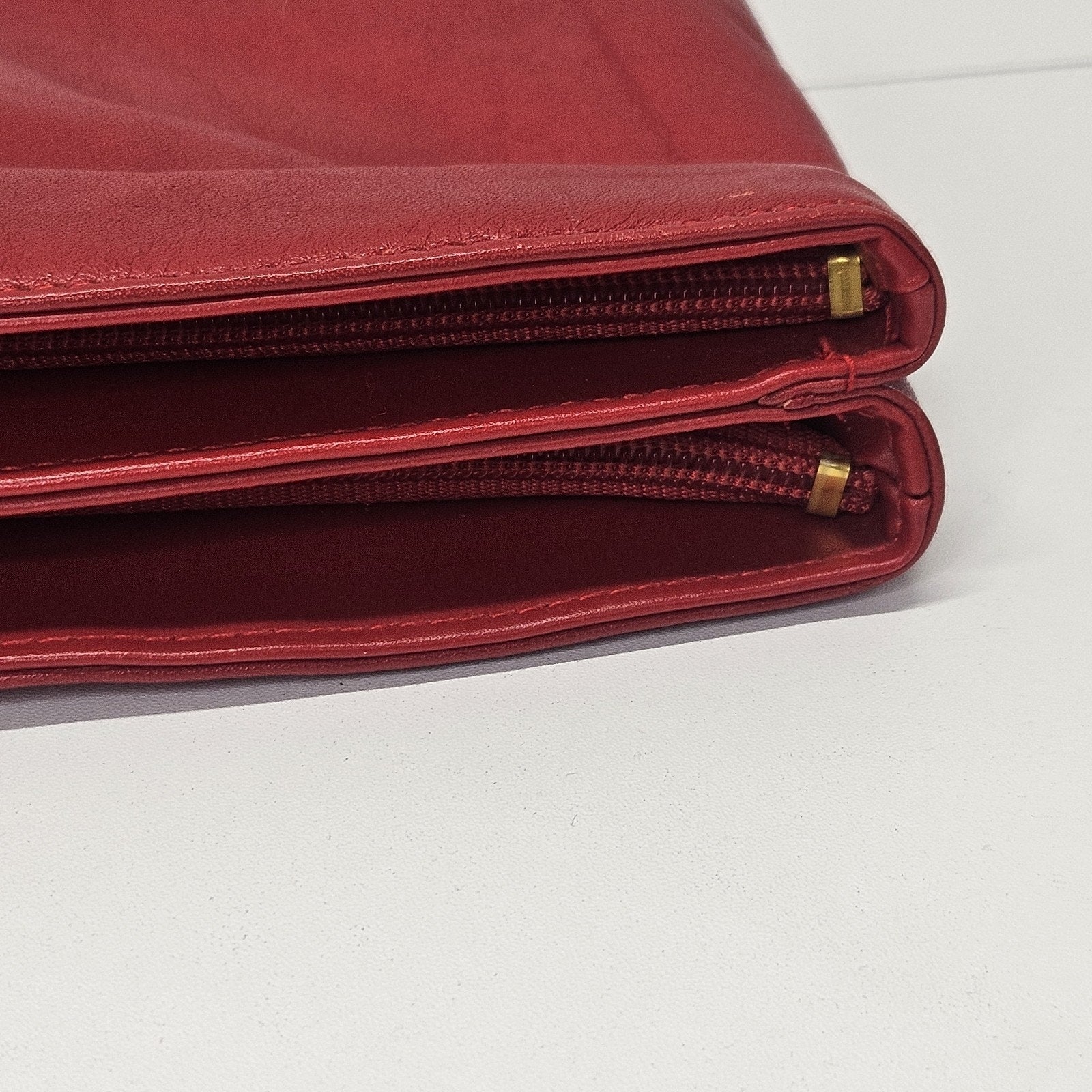 Art Deco Vintage Red Genuine Leather Clutch Bag Retro Purse Made In Hong Kong