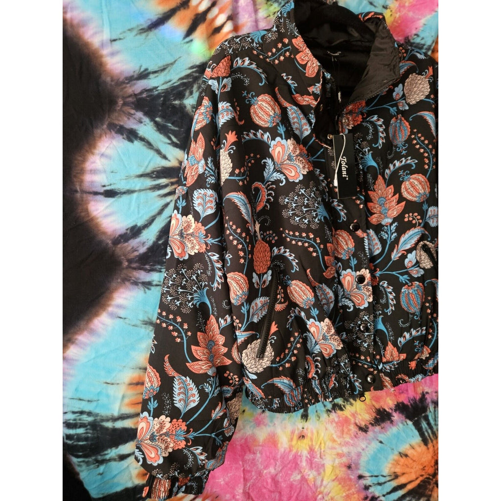 NWT Tolani Jacket Black Paisley Lightweight Coat Dbl Zip & Button Size Large