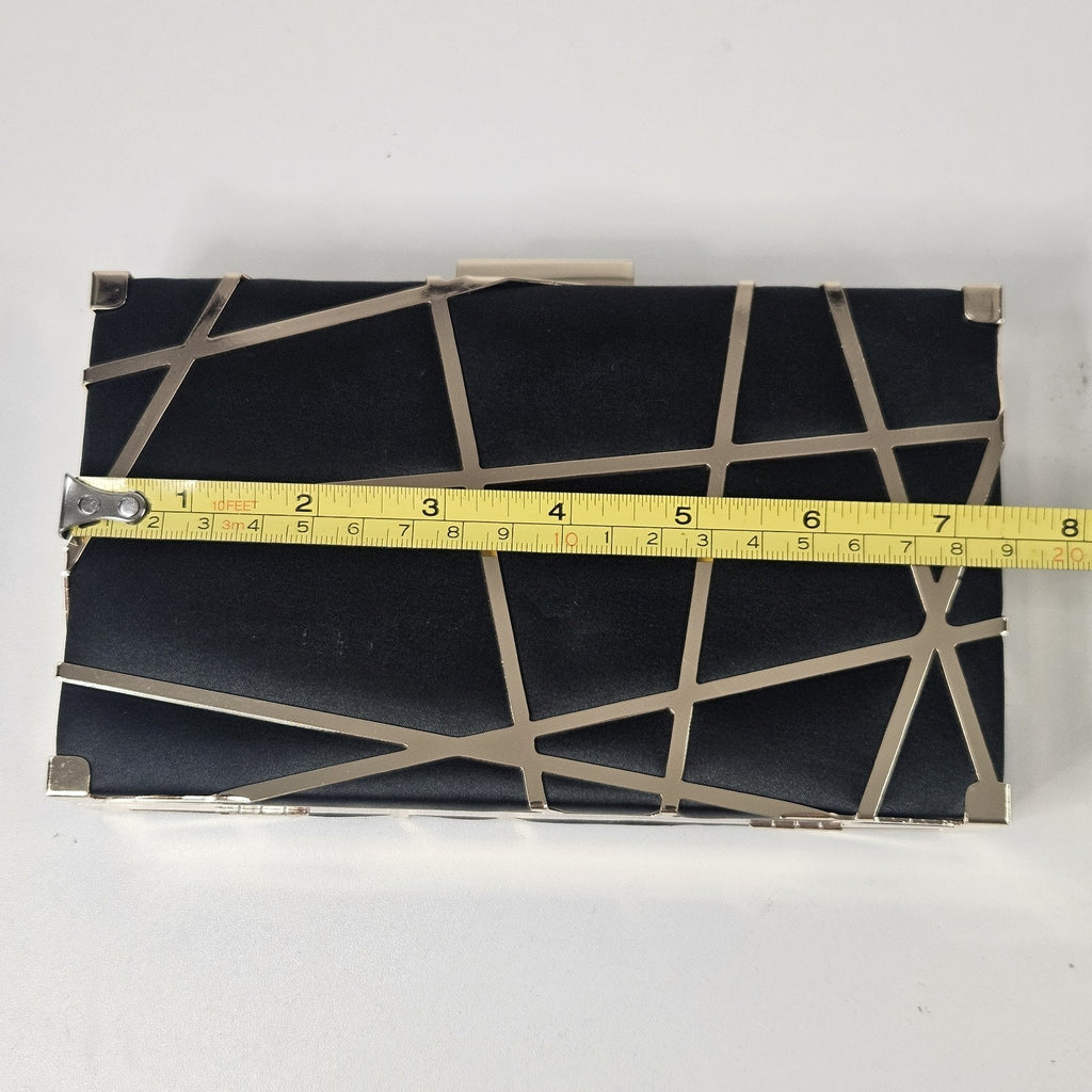 Lune Lazer Plated Clutch Bag Black Gold Chain Removable Strap Micro Purse