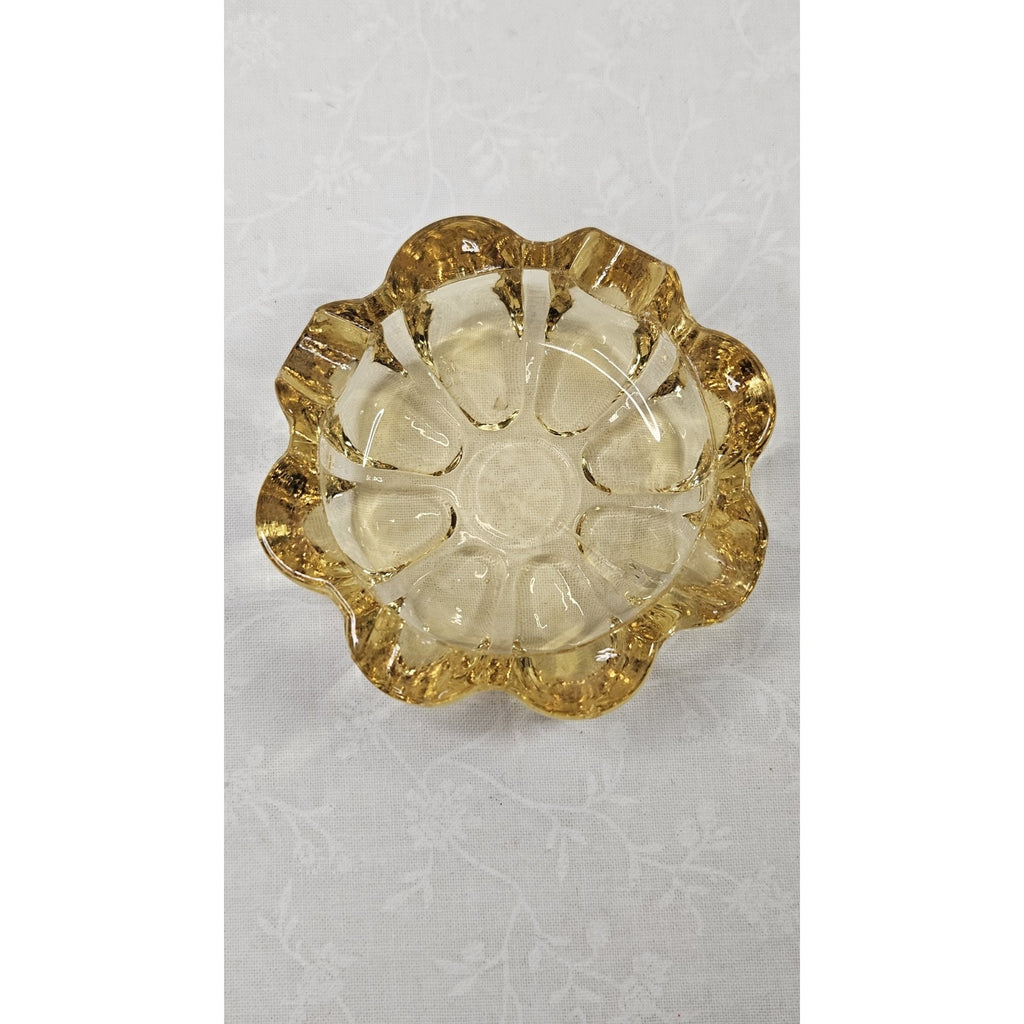 Vintage Fostoria Spool Glass Ashtray Yellow Daisy Flower 3.25" Inch Small