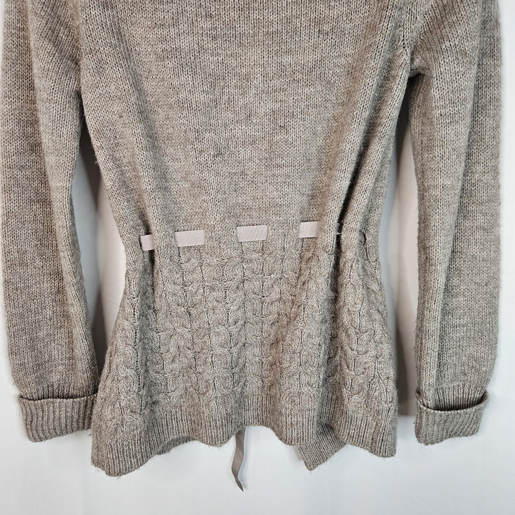 Massimo Dutti Alpaca Wool Ruffle Tie-Front Cardigan Sweater Gray Brown Size M/32