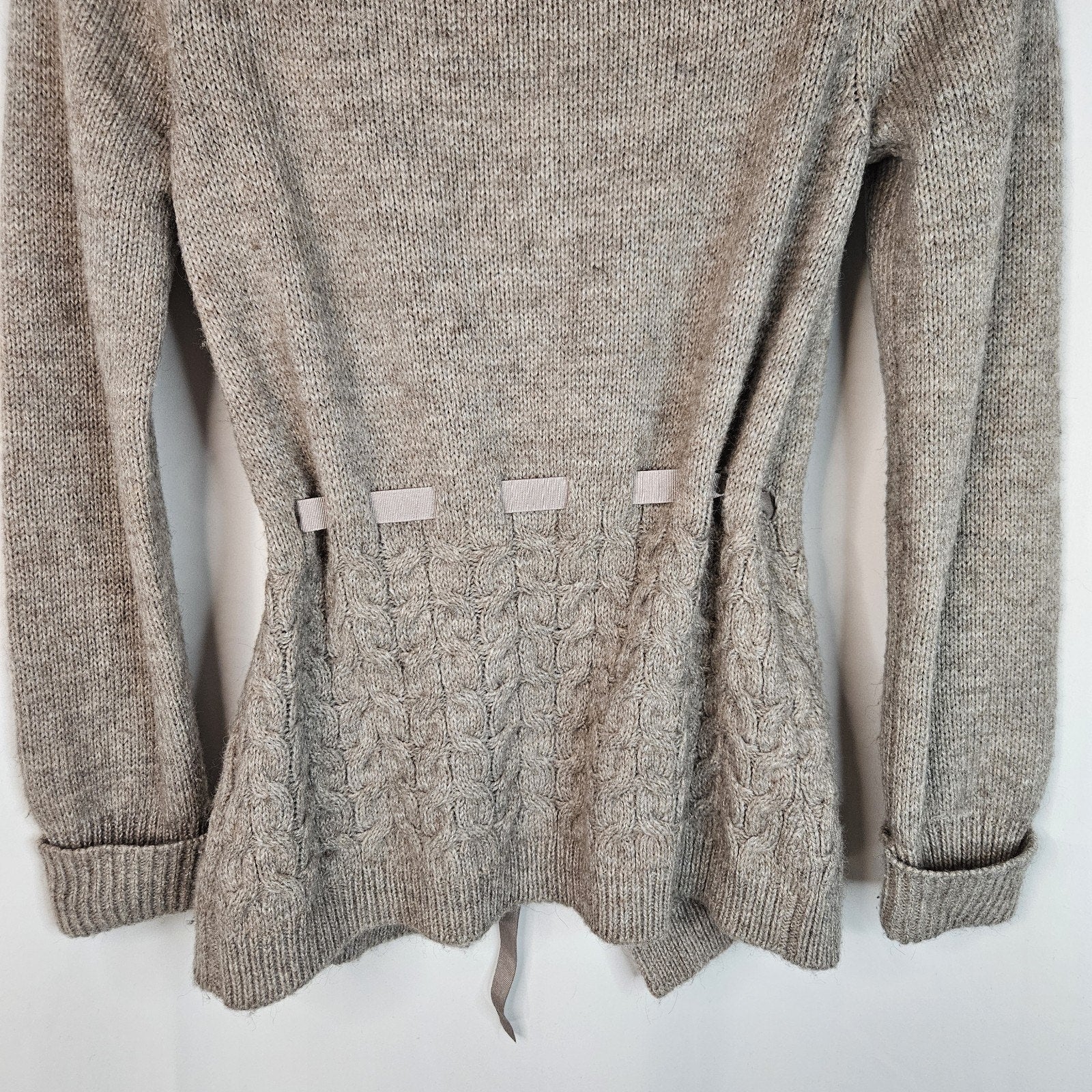 Massimo Dutti Alpaca Wool Ruffle Tie-Front Cardigan Sweater Gray Brown Size M/32