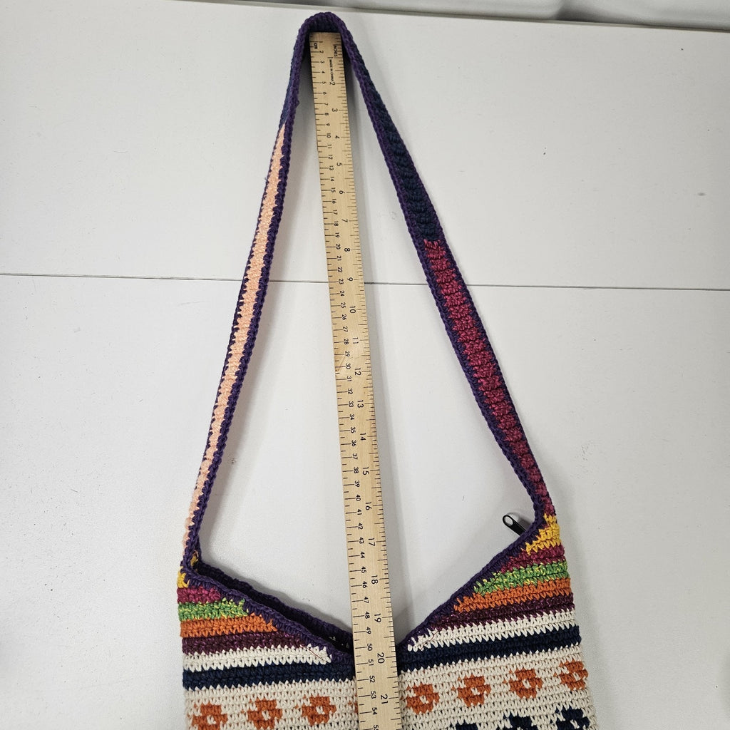 Guatemalan Zippered Crochet Knit Hobo Bag Multicolor Purse Boho Colorful