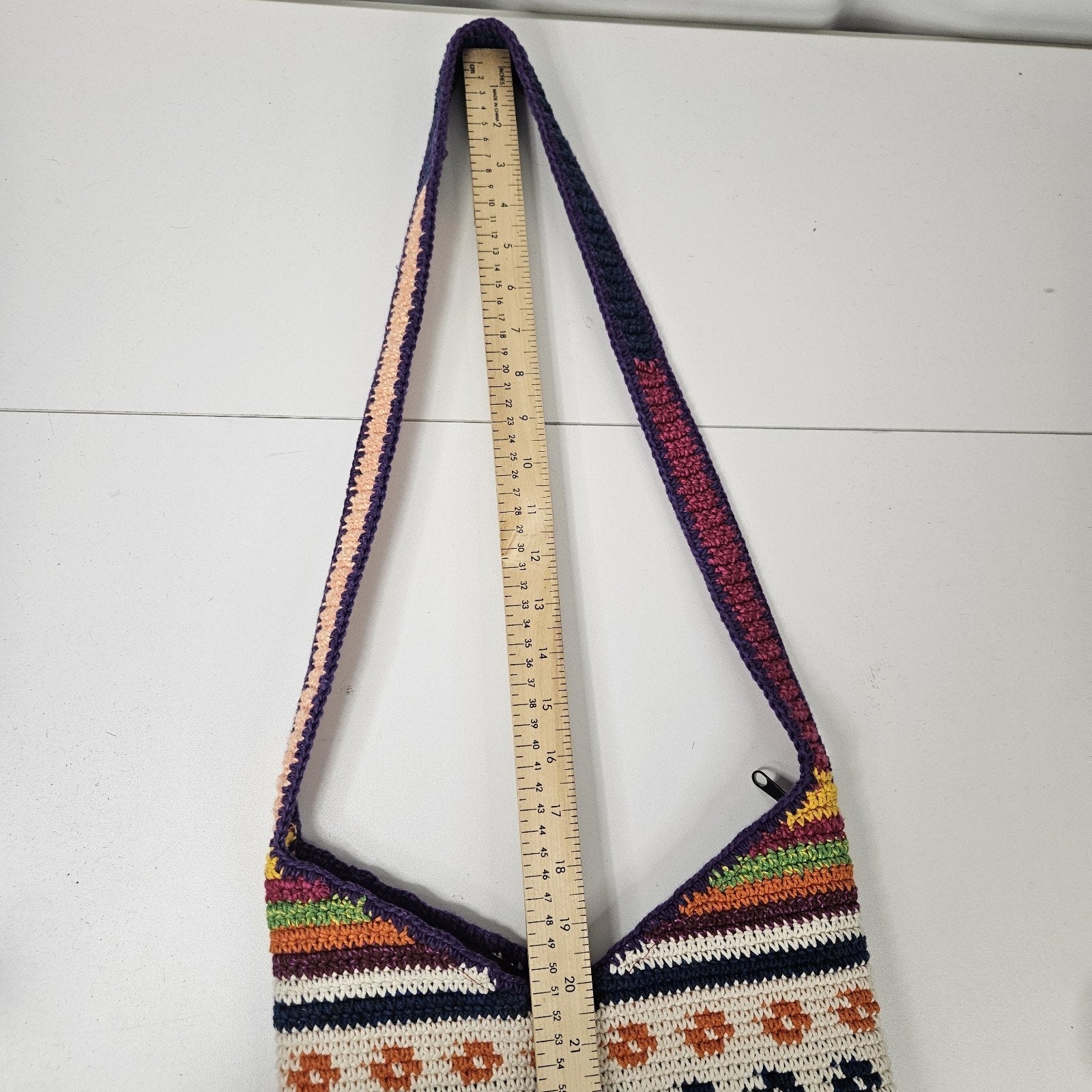 Guatemalan Zippered Crochet Knit Hobo Bag Multicolor Purse Boho Colorful