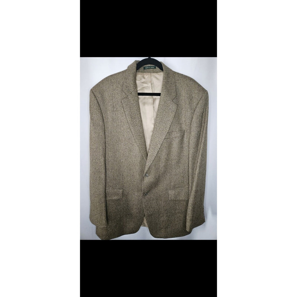 Vintage 90s Marshall Fields Tan Silk & 100% Wool Blazer Suit Jacket 3XL 48L