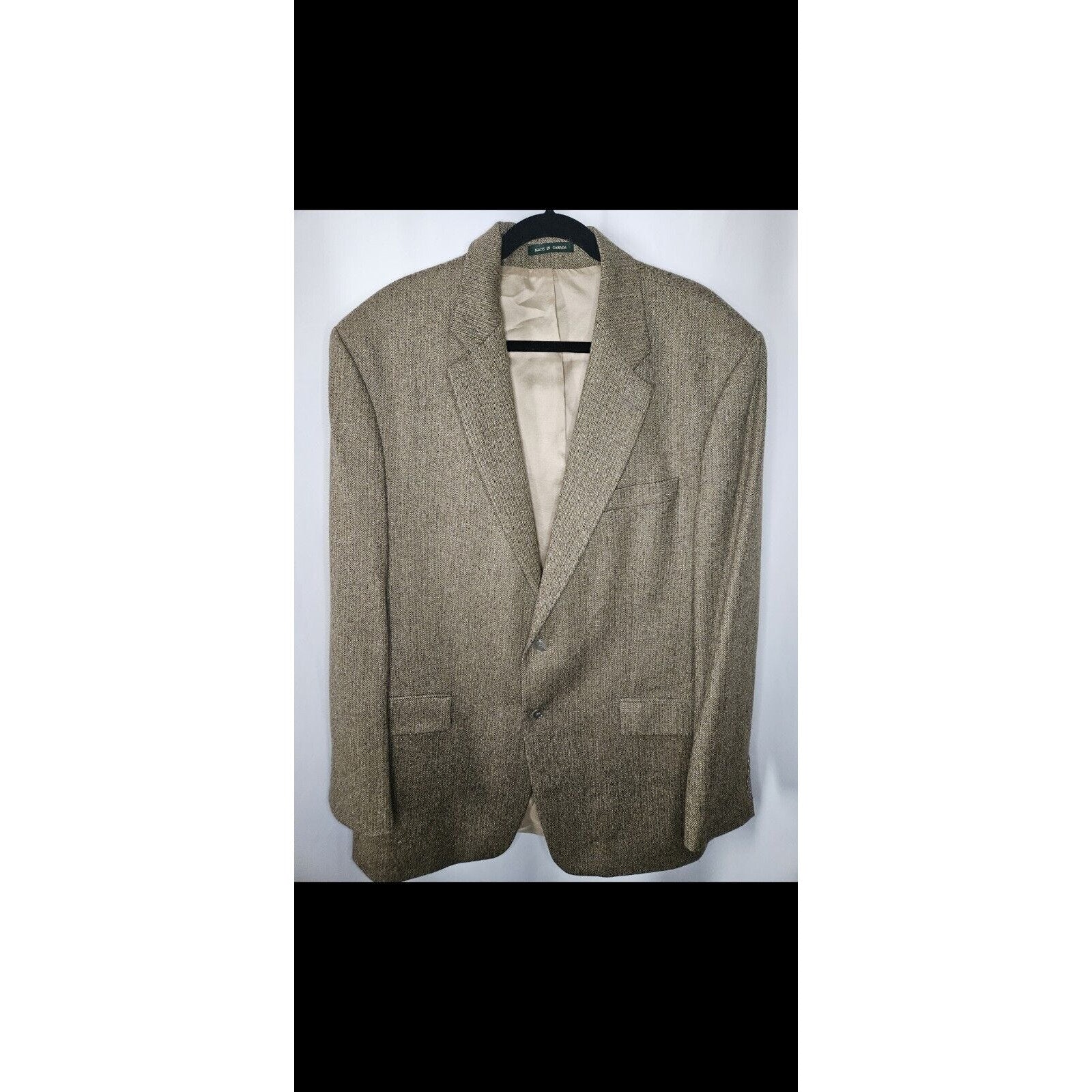 Vintage 90s Marshall Fields Tan Silk & 100% Wool Blazer Suit Jacket 3XL 48L