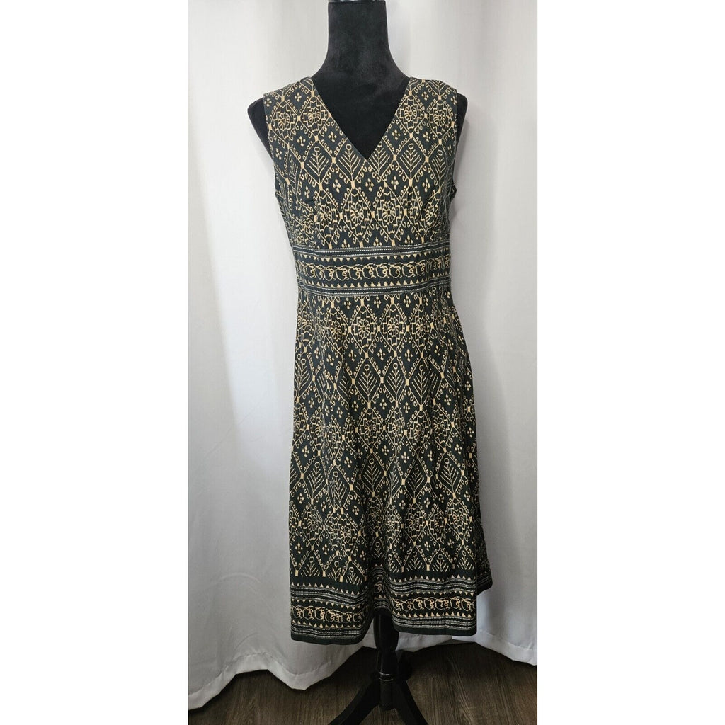 Vintage The Territory Ahead Womens Navy Beige Sleeveless Mock Wrap Midi Dress 8