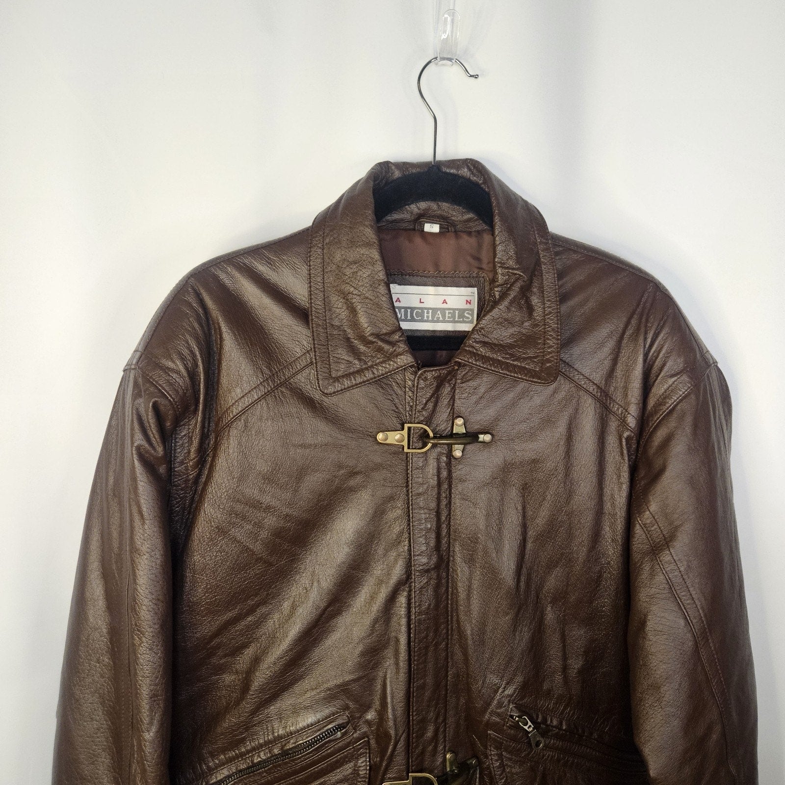 Vintage Alan Michael USA Jacket Mens Small Brown Genuine Leather Overcoat Parka