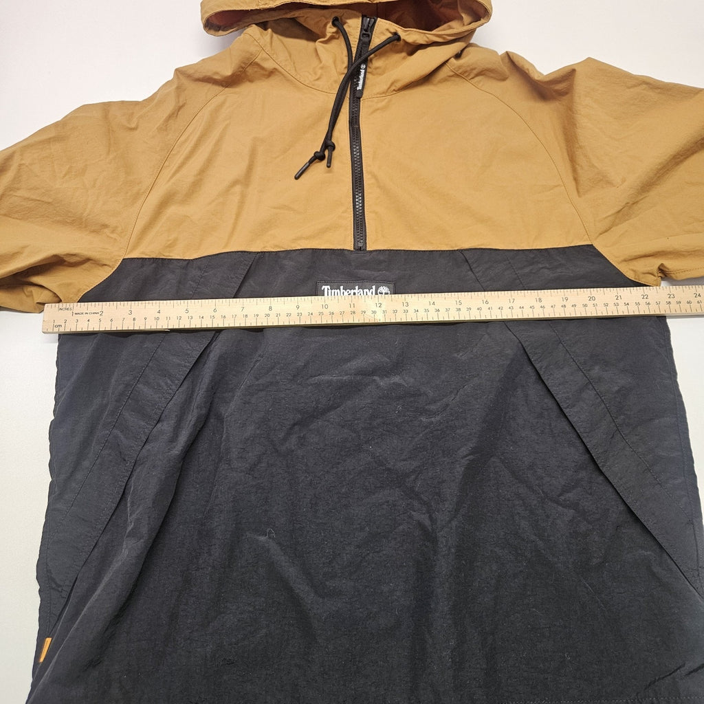 Timberland Unisex Med Anorak Windbreaker Black Tan Hooded Lightweight Streetwear