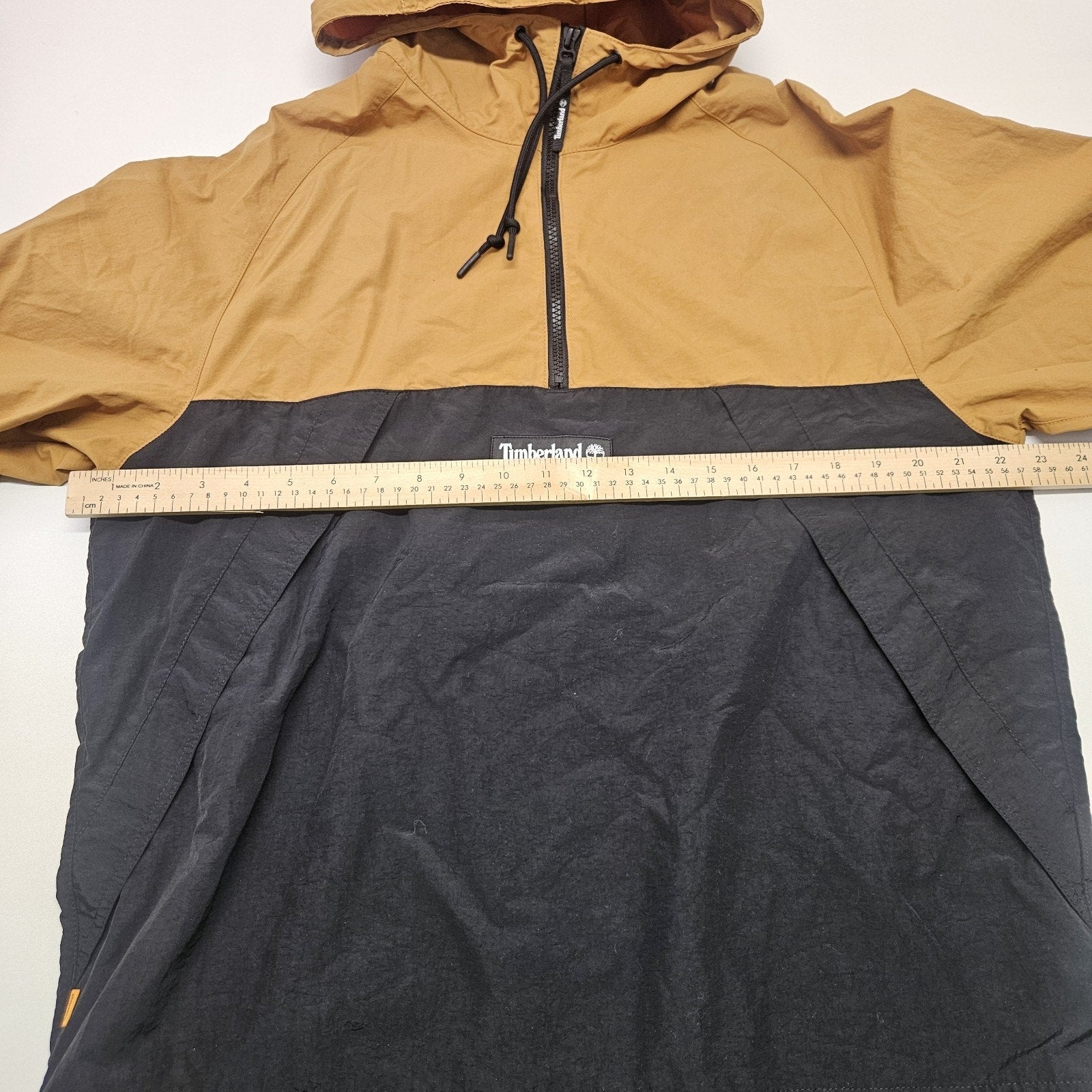 Timberland Unisex Med Anorak Windbreaker Black Tan Hooded Lightweight Streetwear