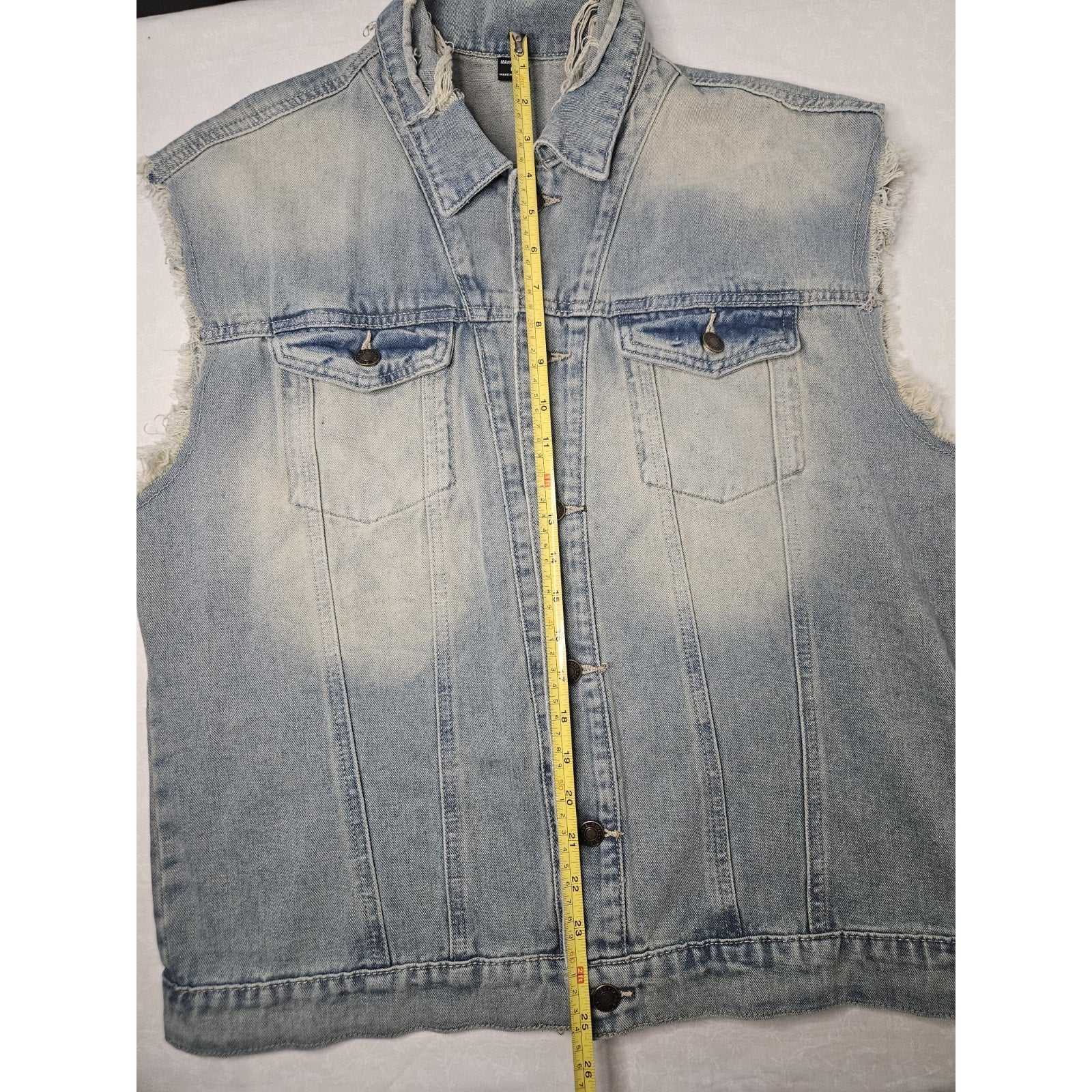 Manfinity Blue Denim Distressed Cutoff Button Up Vest Mens Size Large Lightwash