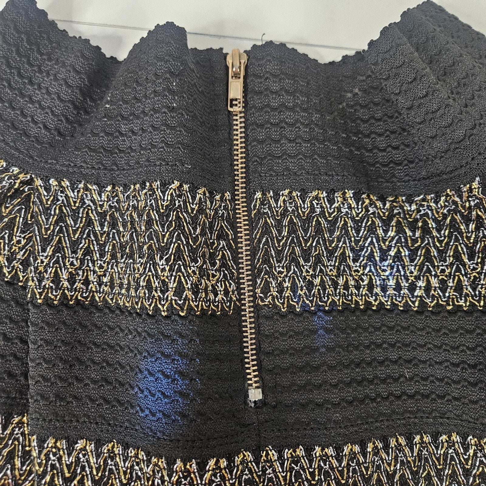 Ginger G Women's Mini Skirt A Line Pleated Black Gold Medium Holiday Metallic