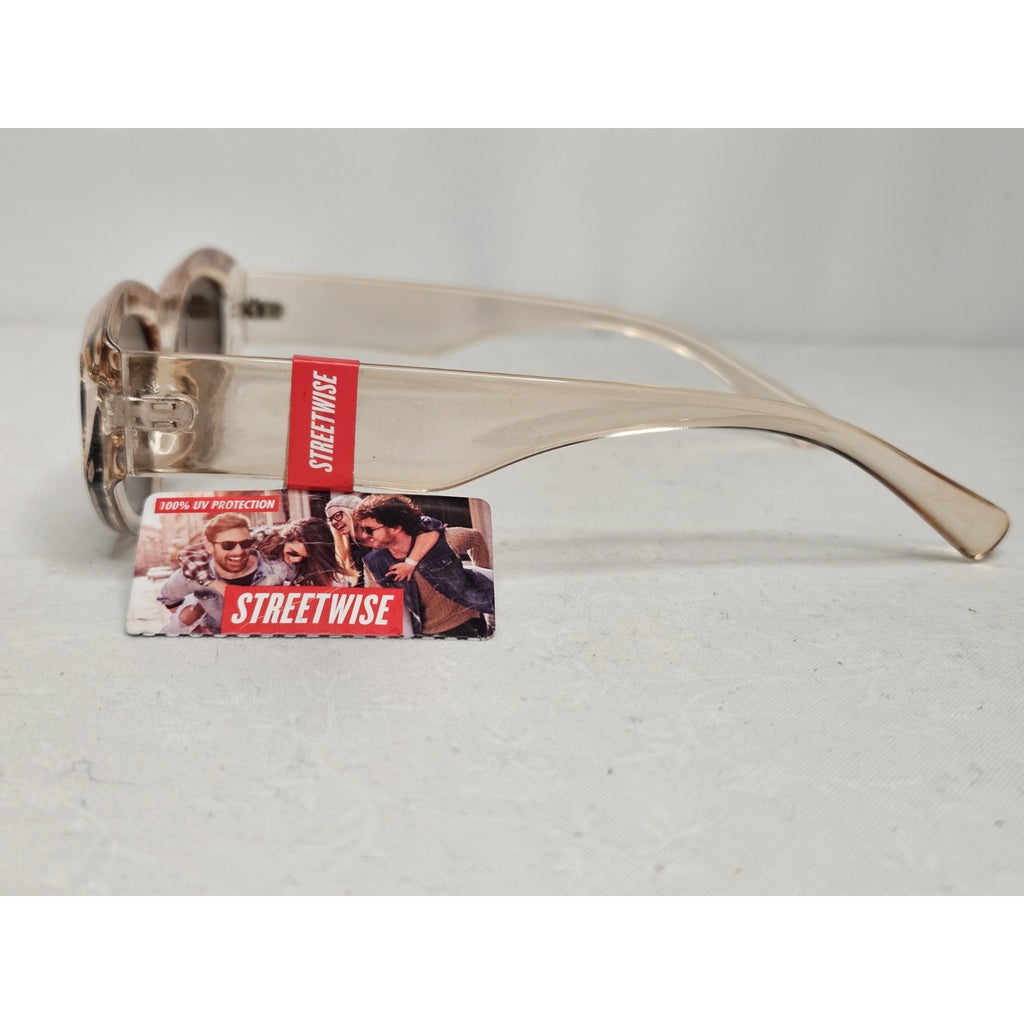 New Streetwise Elegance Rectangle Slick Modernist Clear Pink Sunglasses UV 400
