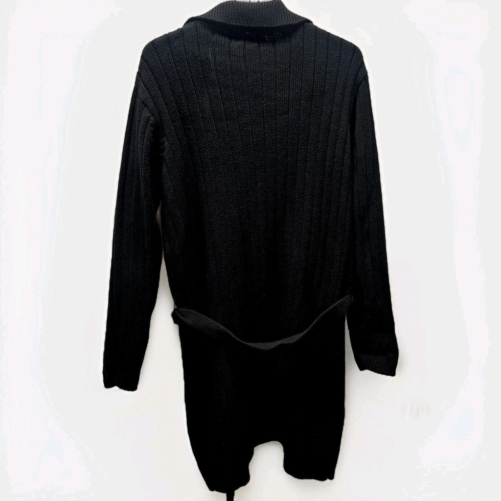 Kikit Ribbed Cotton Knit Long Cardigan Sweater Black Medium Classic Duster