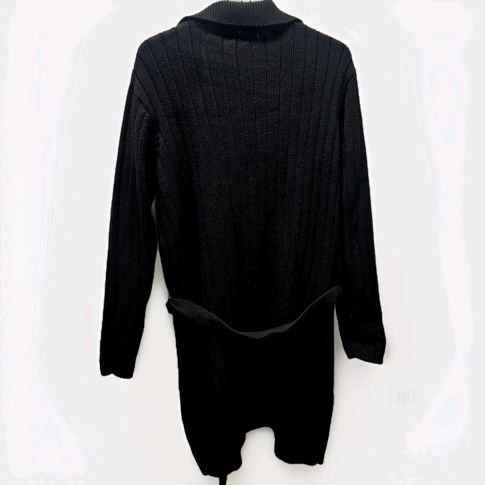 Kikit Ribbed Cotton Knit Long Cardigan Sweater Black Medium Classic Duster