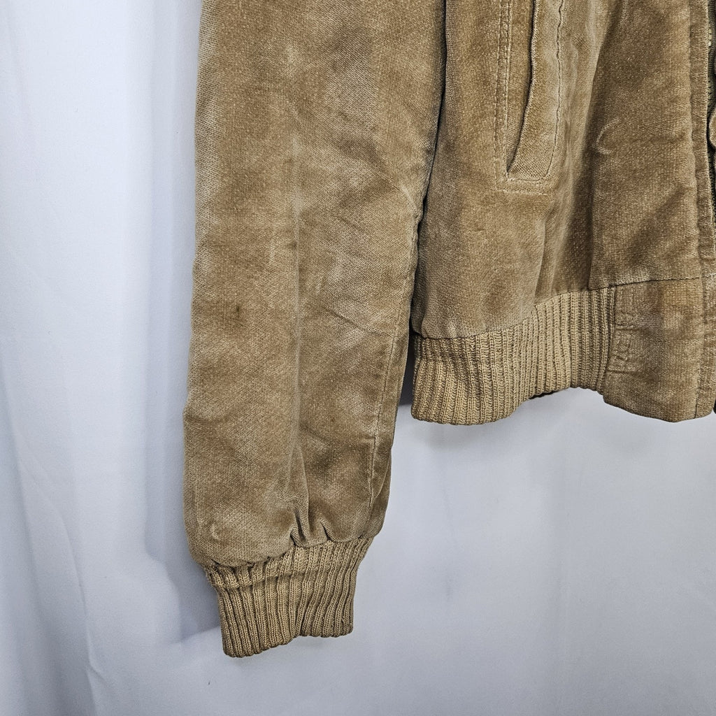 Vtg 70s Wickbury Leather Sherpa Lined Hooded Bomber Jacket Medium Tan Western