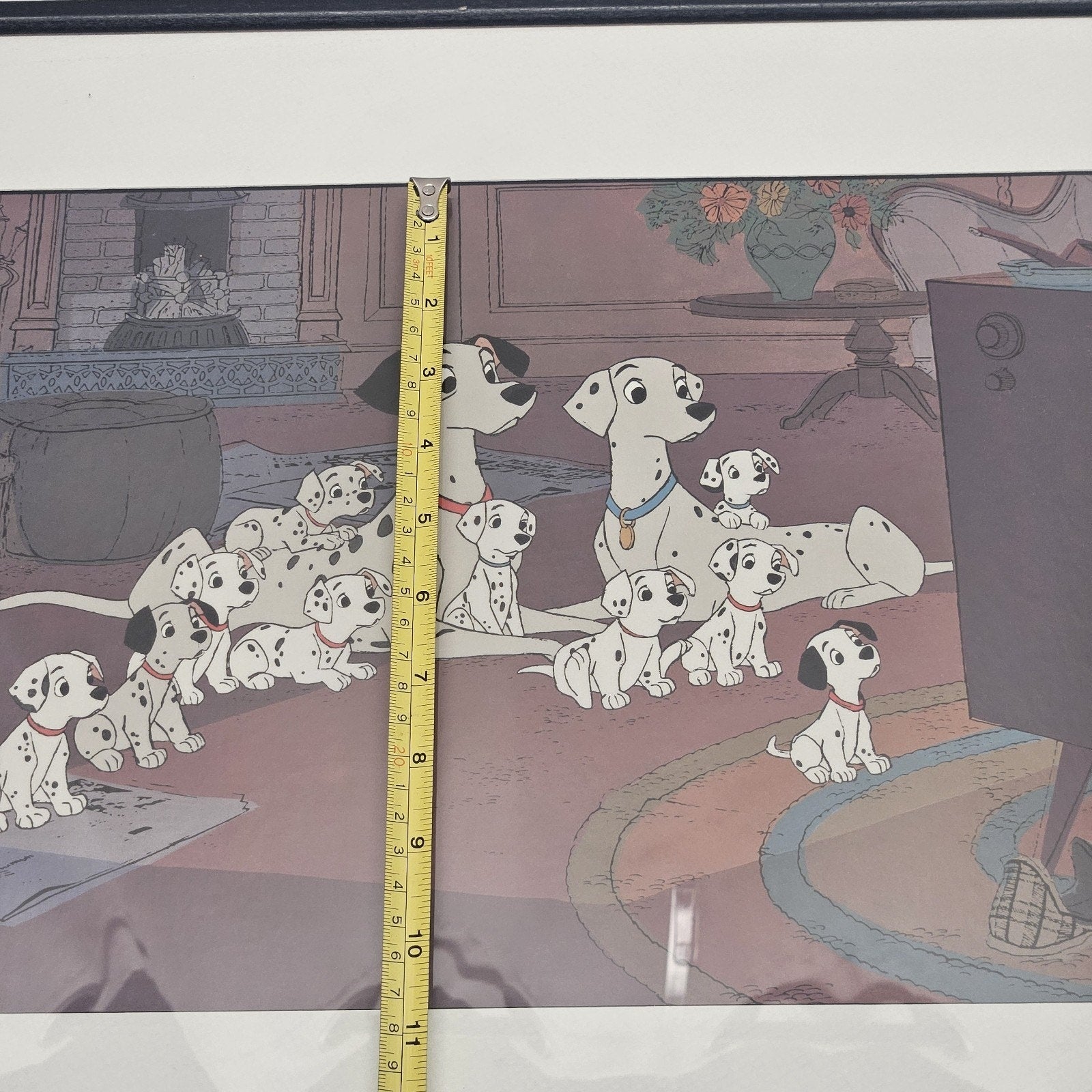 Vintage Disney 101 Dalmatians Watching TV Gather Round Matted Picture 17x21"