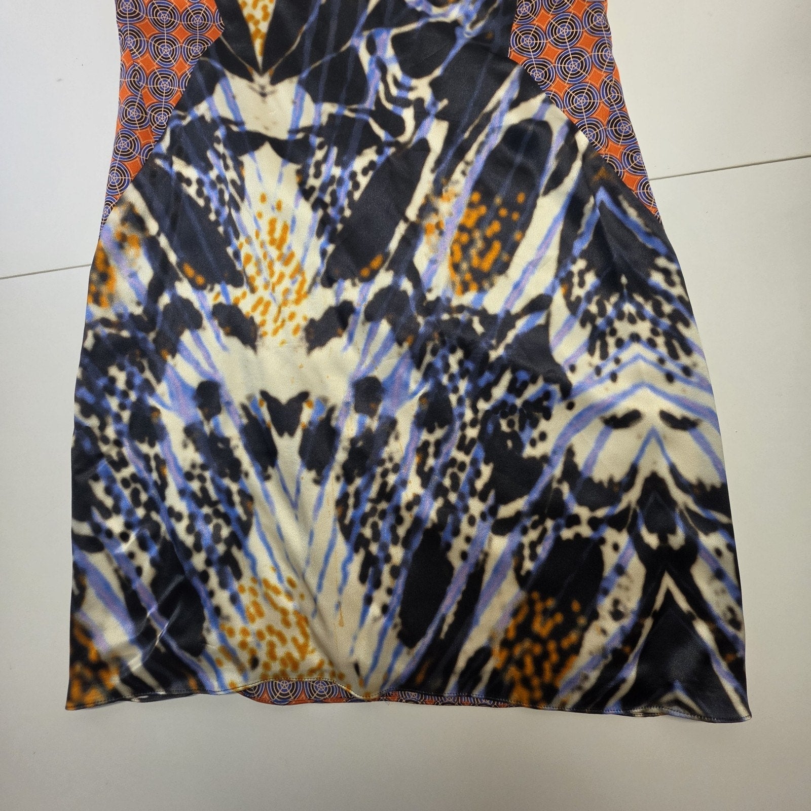 RACHEL ROY Collection Multicolored Patch Pattern Silk V Neck Sheath Dress Sz 8