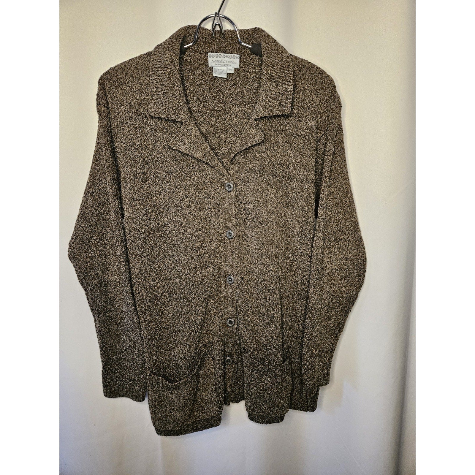 Nomadic Traders Brown Cardigan Sweater Women's Medium Button Down 100% Wool