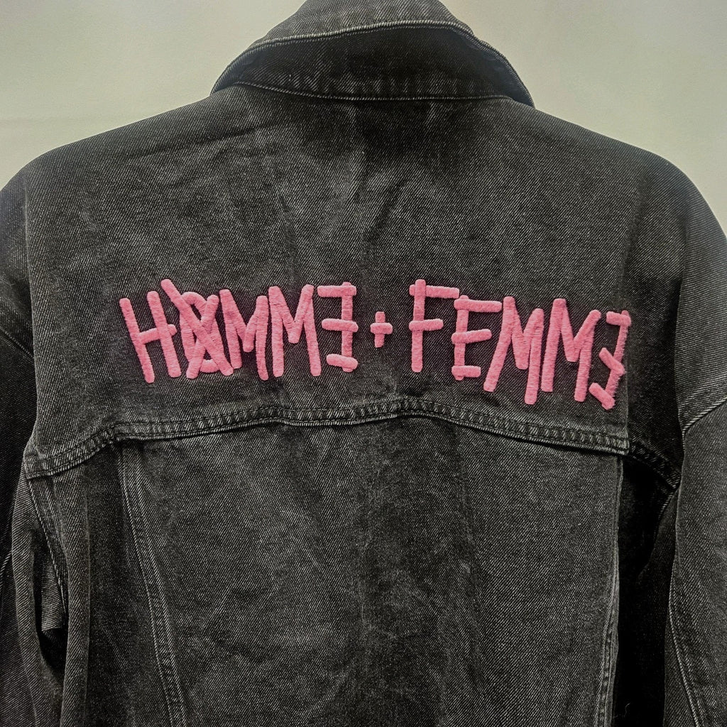 Homme Femme Rager Boy Colab Denim Jacket Black Pink Large Luxury Streetwear