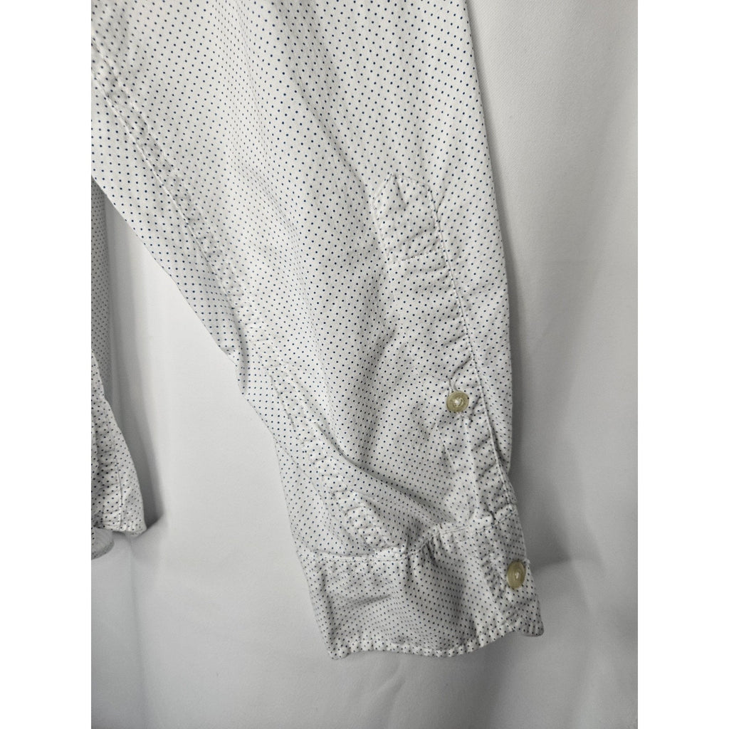 Vintage J Crew Shirt Men's Large White Navy Polka Dots Long Sleeve Button Up