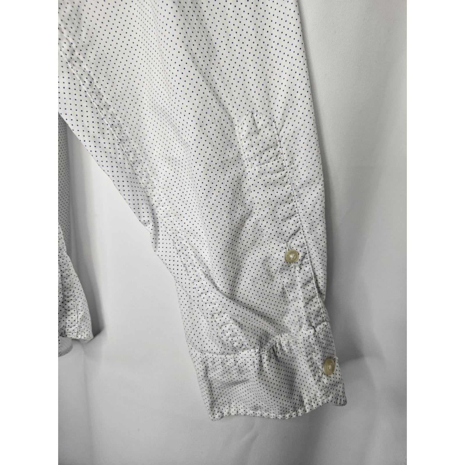 Vintage J Crew Shirt Men's Large White Navy Polka Dots Long Sleeve Button Up