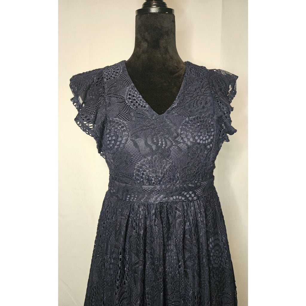 Altar'd State Lace Mini Dress Midnight Blue Flutter Sleeve Tank Dress Size XL