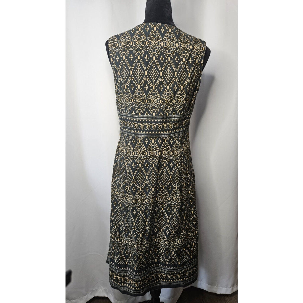 Vintage The Territory Ahead Womens Navy Beige Sleeveless Mock Wrap Midi Dress 8