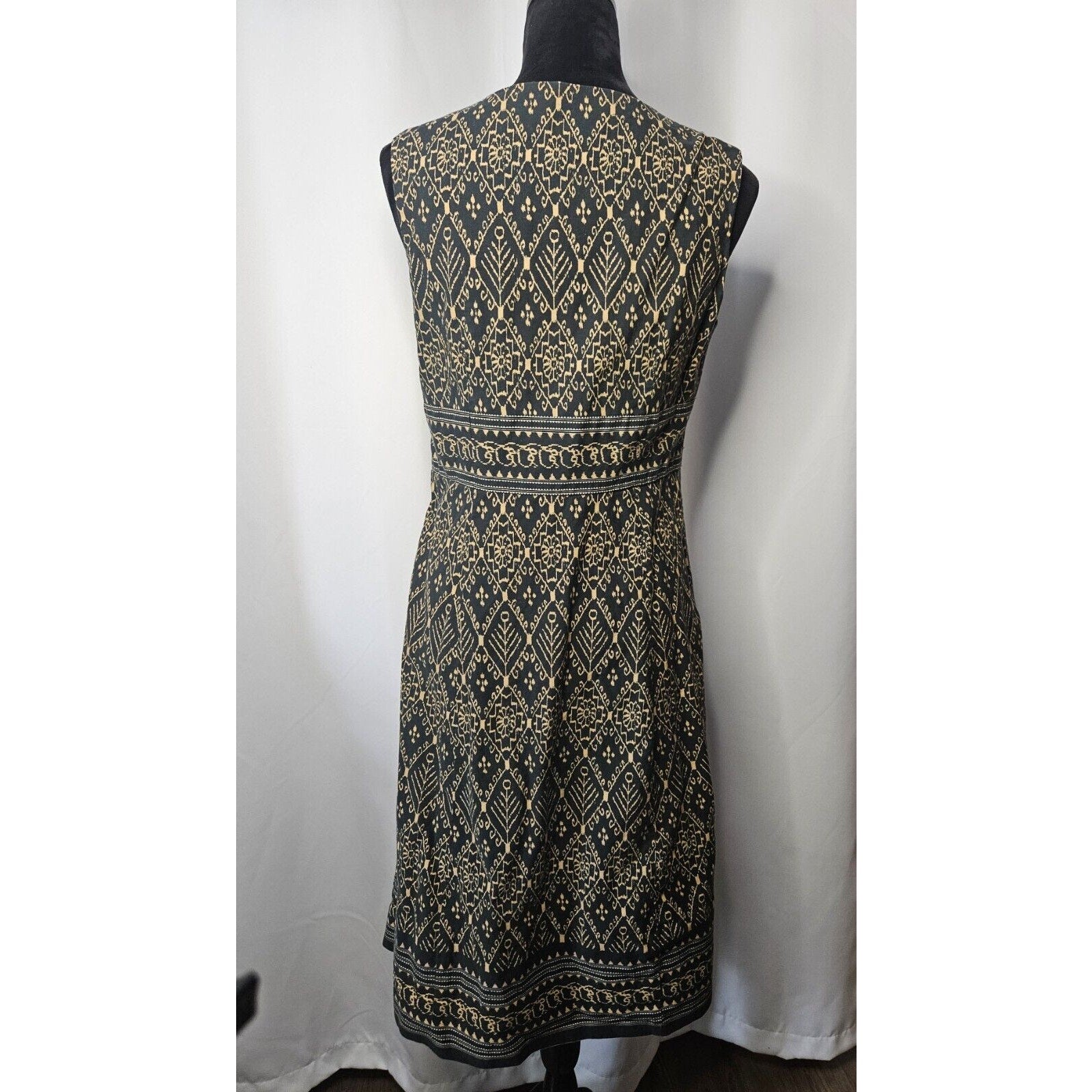 Vintage The Territory Ahead Womens Navy Beige Sleeveless Mock Wrap Midi Dress 8