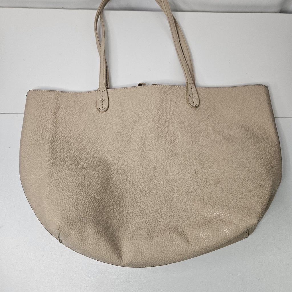 Y2K BCBG Paris Reversible Faux Leather Tote Laptop Bag Beige Goldtone Hardware