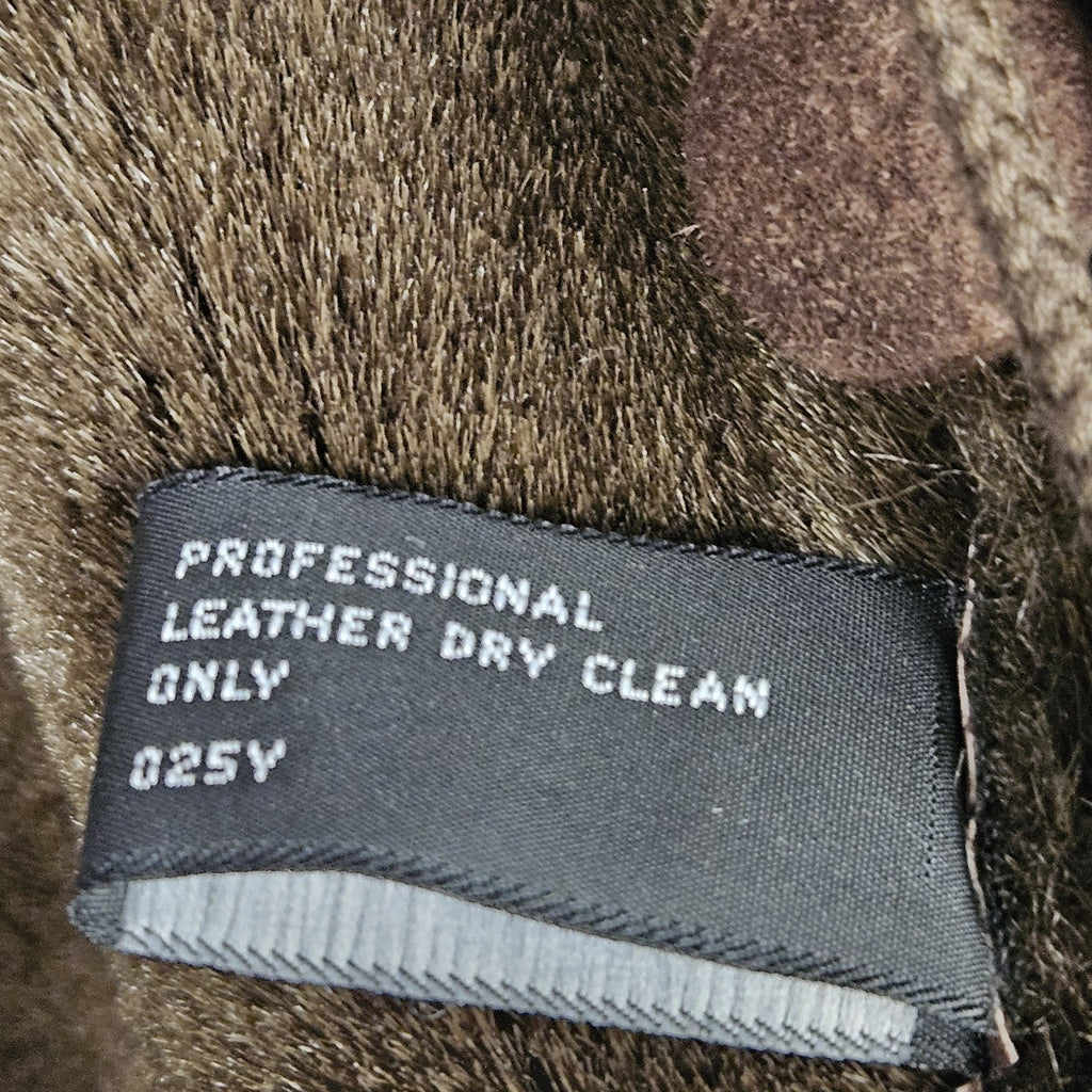 Vintage Synergy Oversized Leather Faux Shearling Coat Large Chocolate Brown