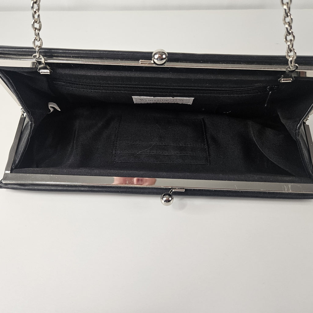Worthington Black Faux Leather Clutch/Purse w/ Silver Chain Strap 12X6” Classic