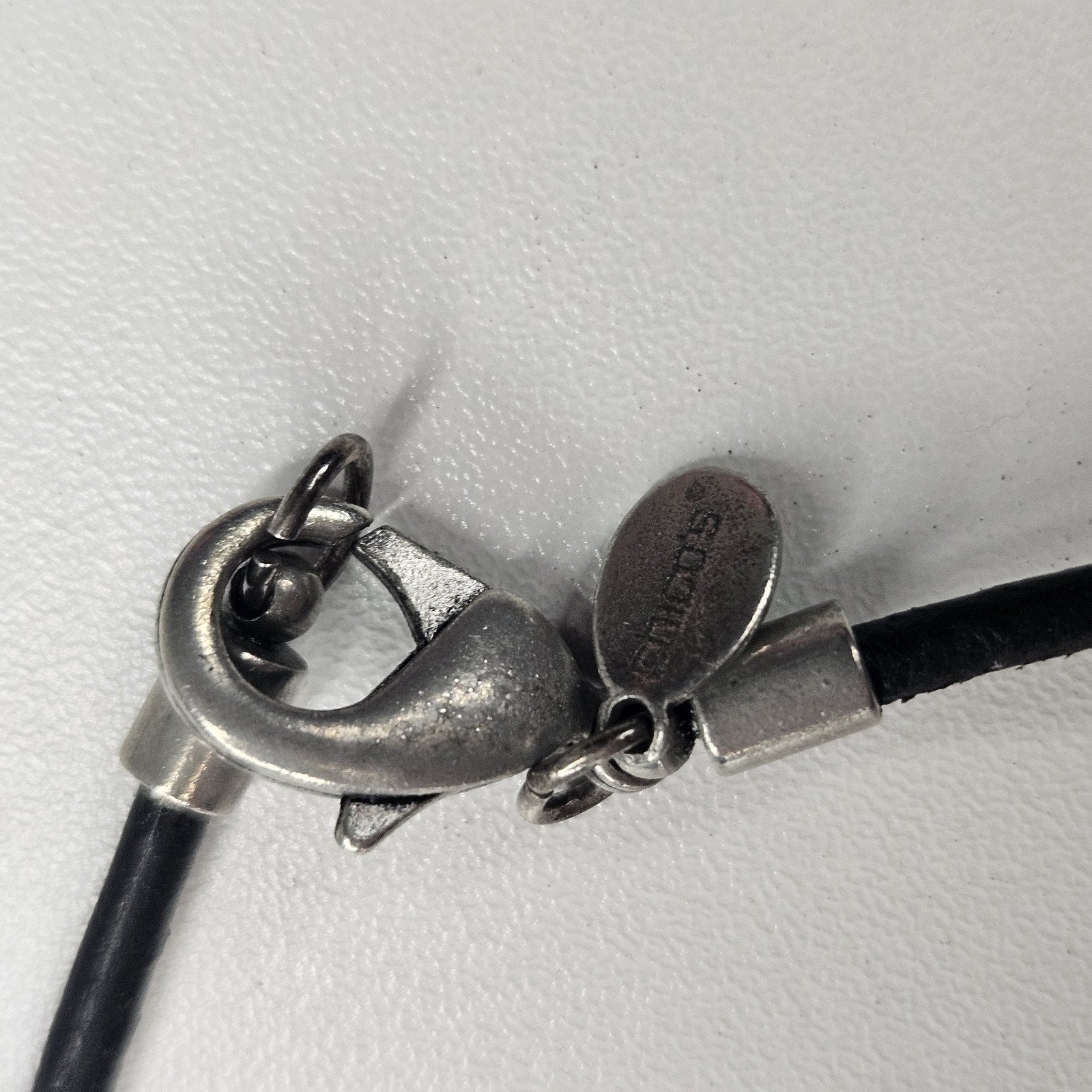 CHICO'S Necklace Black Stone & Pewter Tone Pendant Black Cord Chain