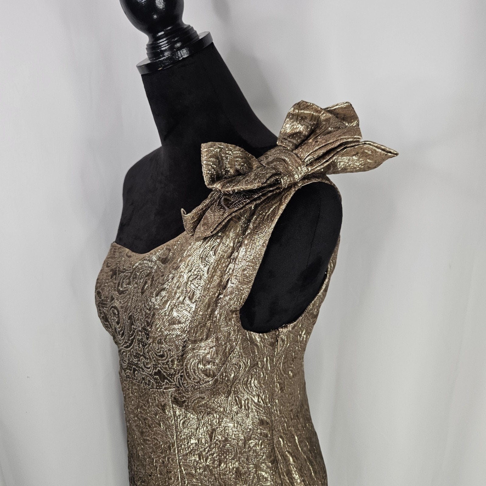 ABS Allen Schwartz Gold Mini Dress One Shoulder Gold Metallic Cocktail Sz 8