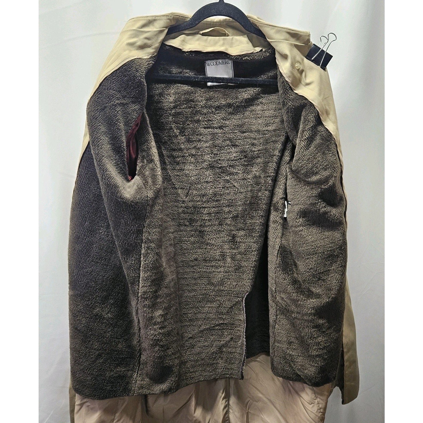 Vtg Woodmere Men Size 44 Beige Long Sleeve Removable Lined Belted Trench Coat