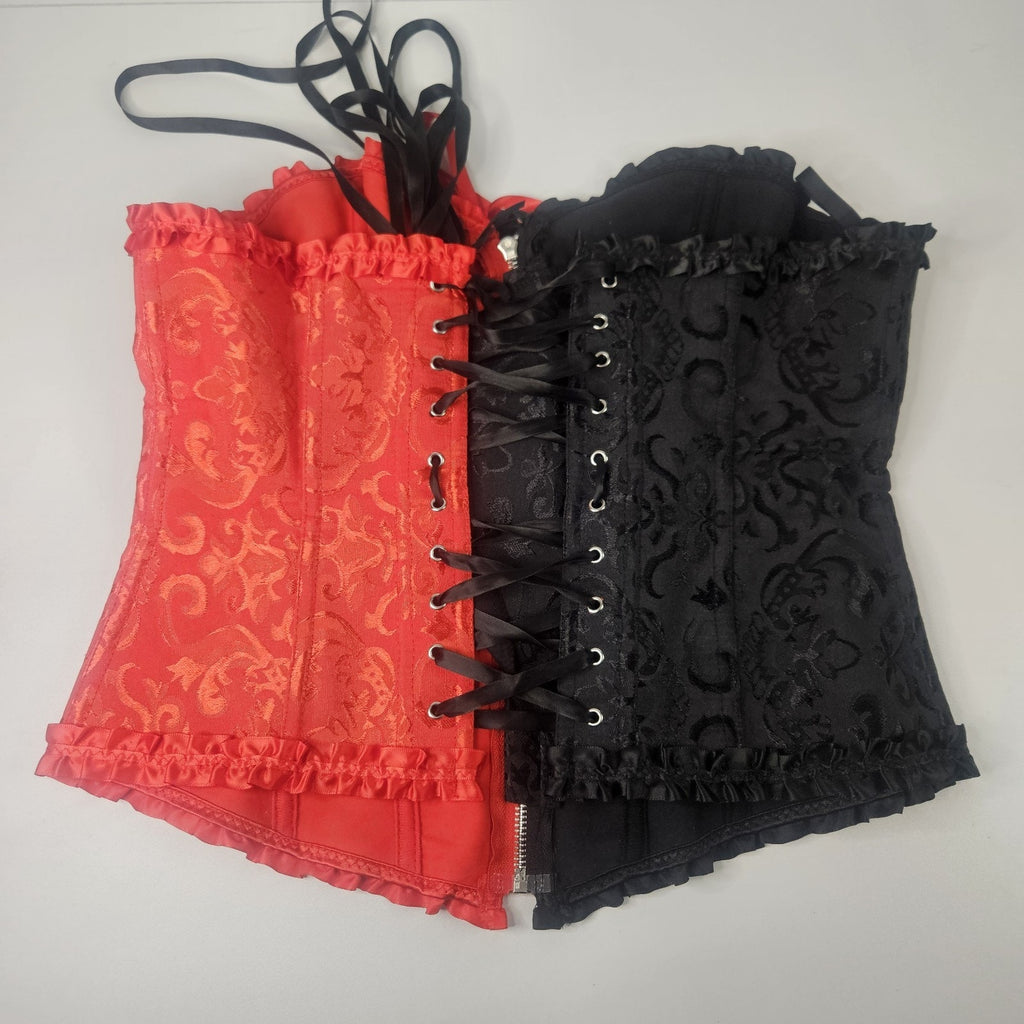 Floral Corset Lingerie Bustier Top XL Fairy Black Red Goth Whimsygoth Lace Up