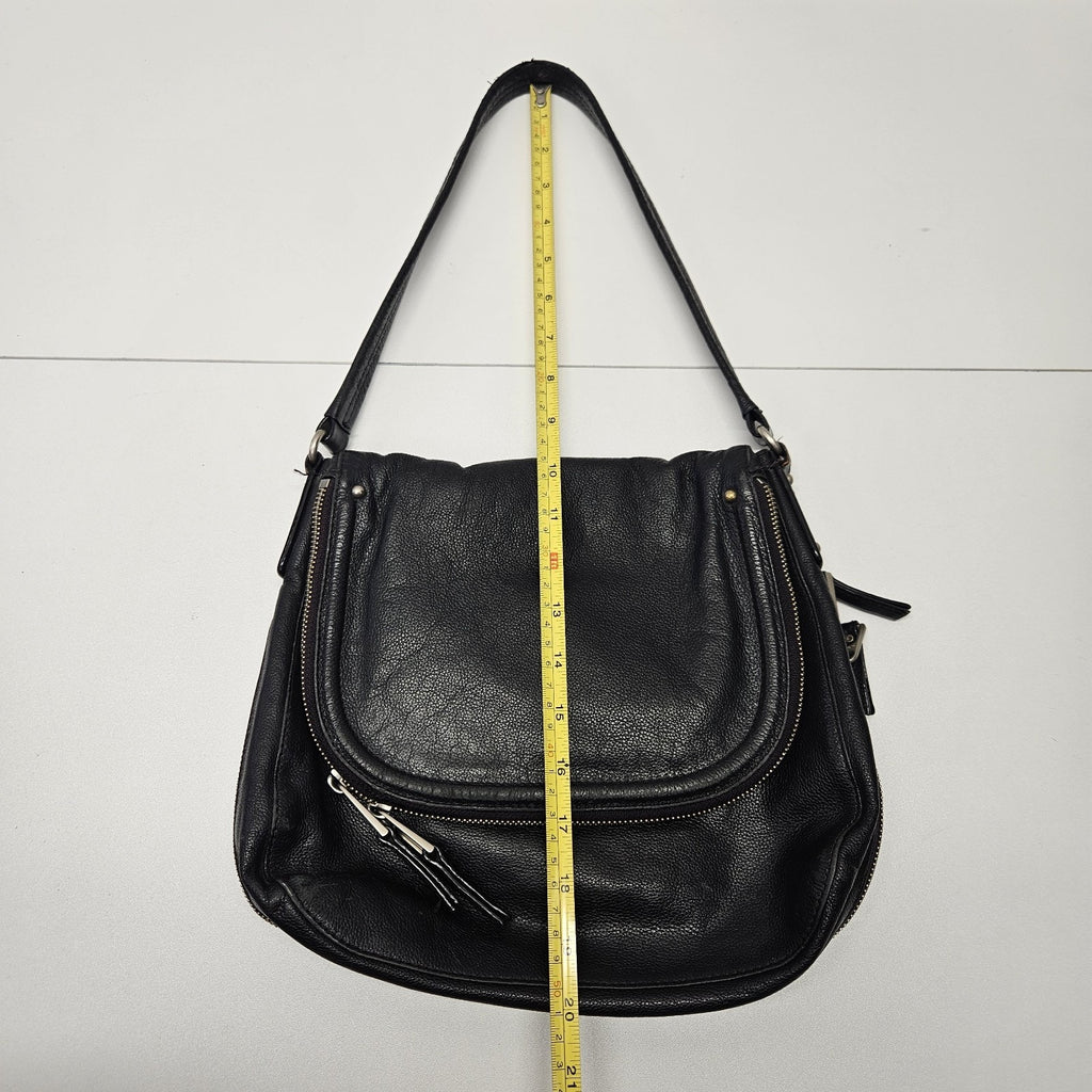 Vtg LODIS Black Pebble Leather Zip Around Foldover Shoulder Bag Western Biker