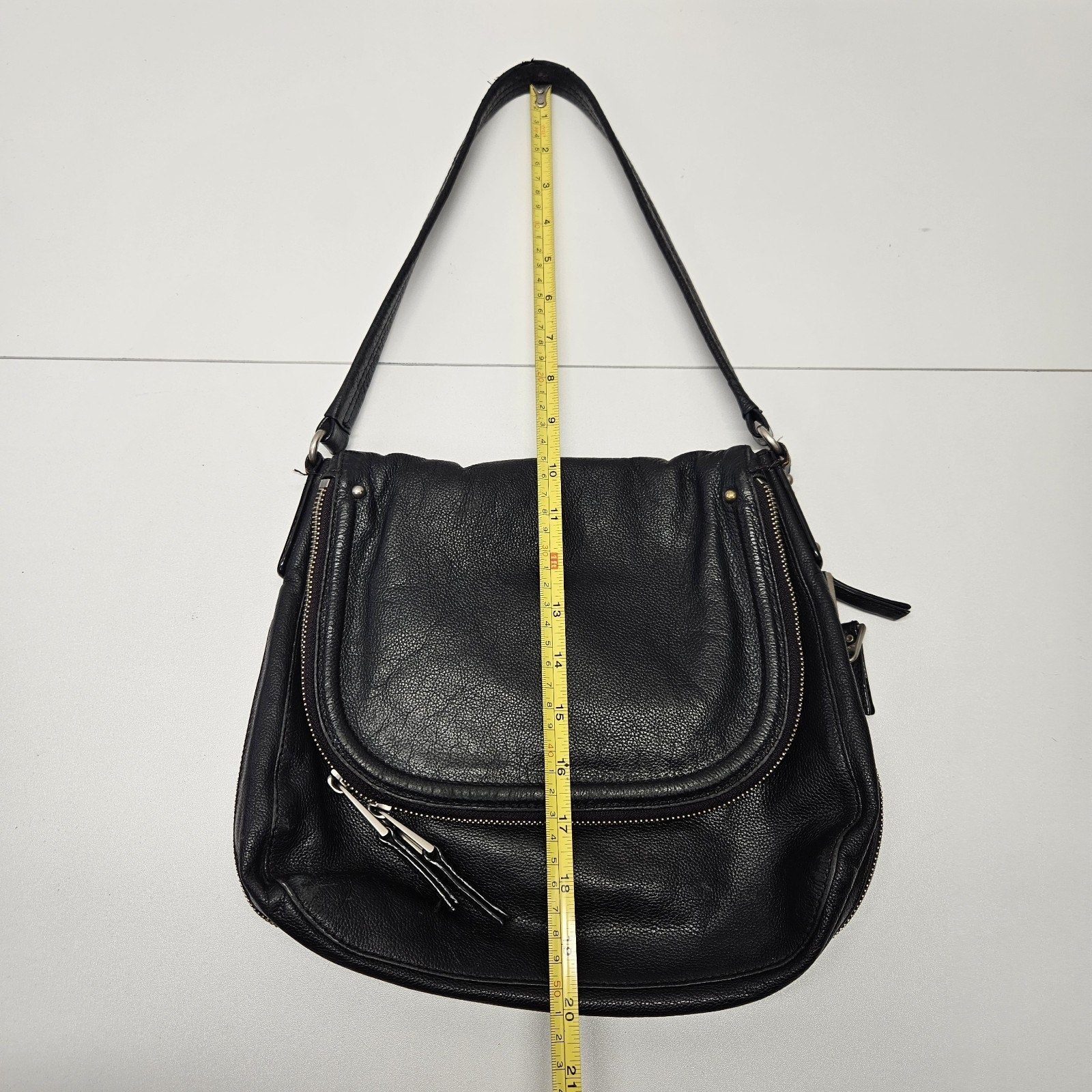 Vtg LODIS Black Pebble Leather Zip Around Foldover Shoulder Bag Western Biker