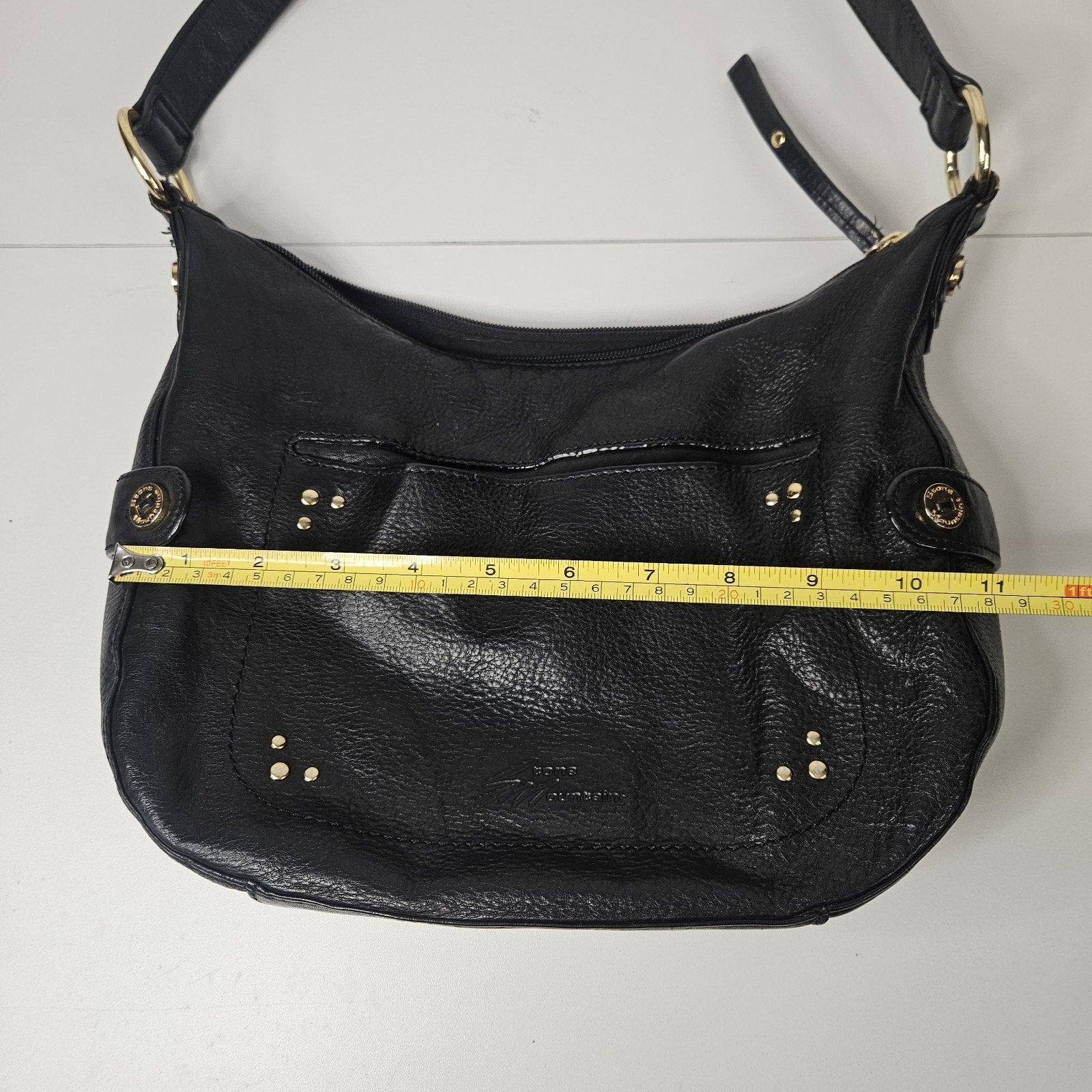 Stone Mountain Claudette Satchel Black Leather Shoulder Bag Purse Hobo Bag
