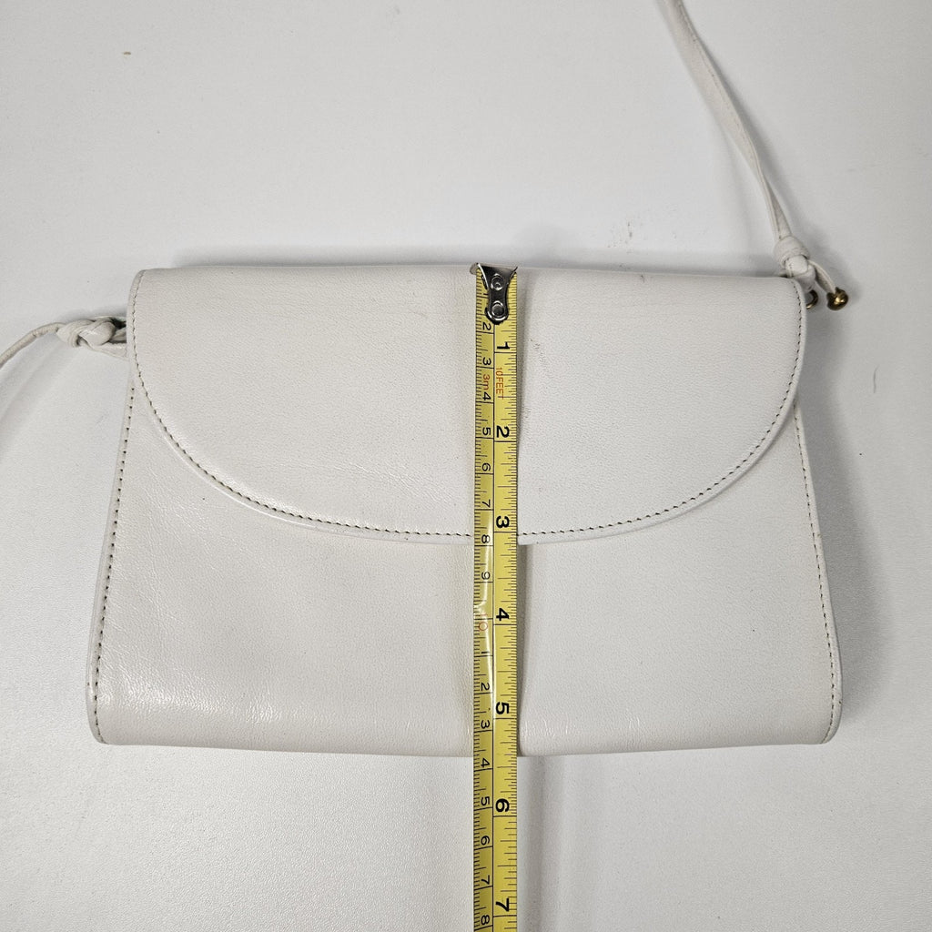 Vintage KORET 100% White Genuine Leather Crossbody Purse-B130 1960s Gold Tone
