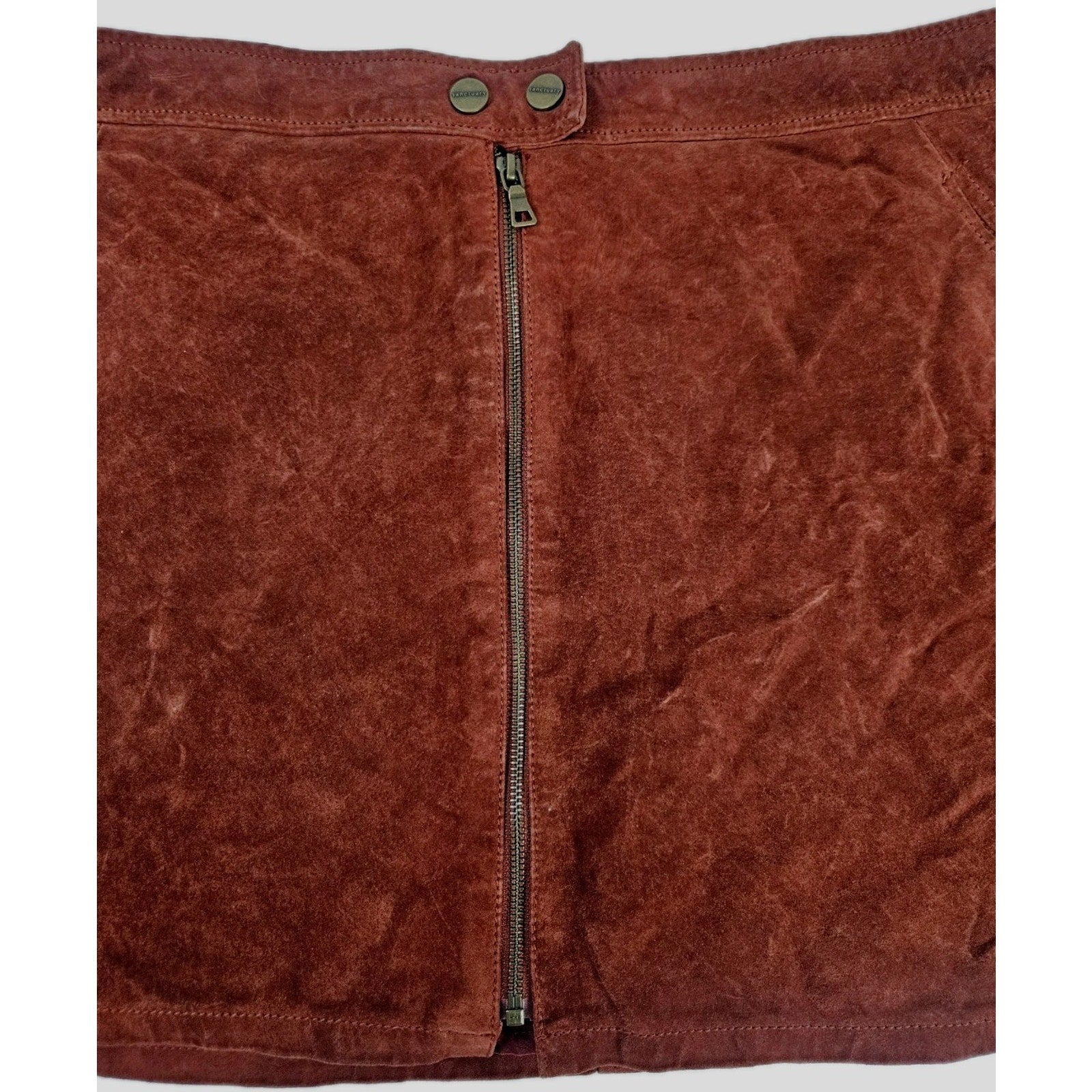 Vintage 90s Sanctuary Suede Mini Zipper Skirt Rust Red Genuine Leather